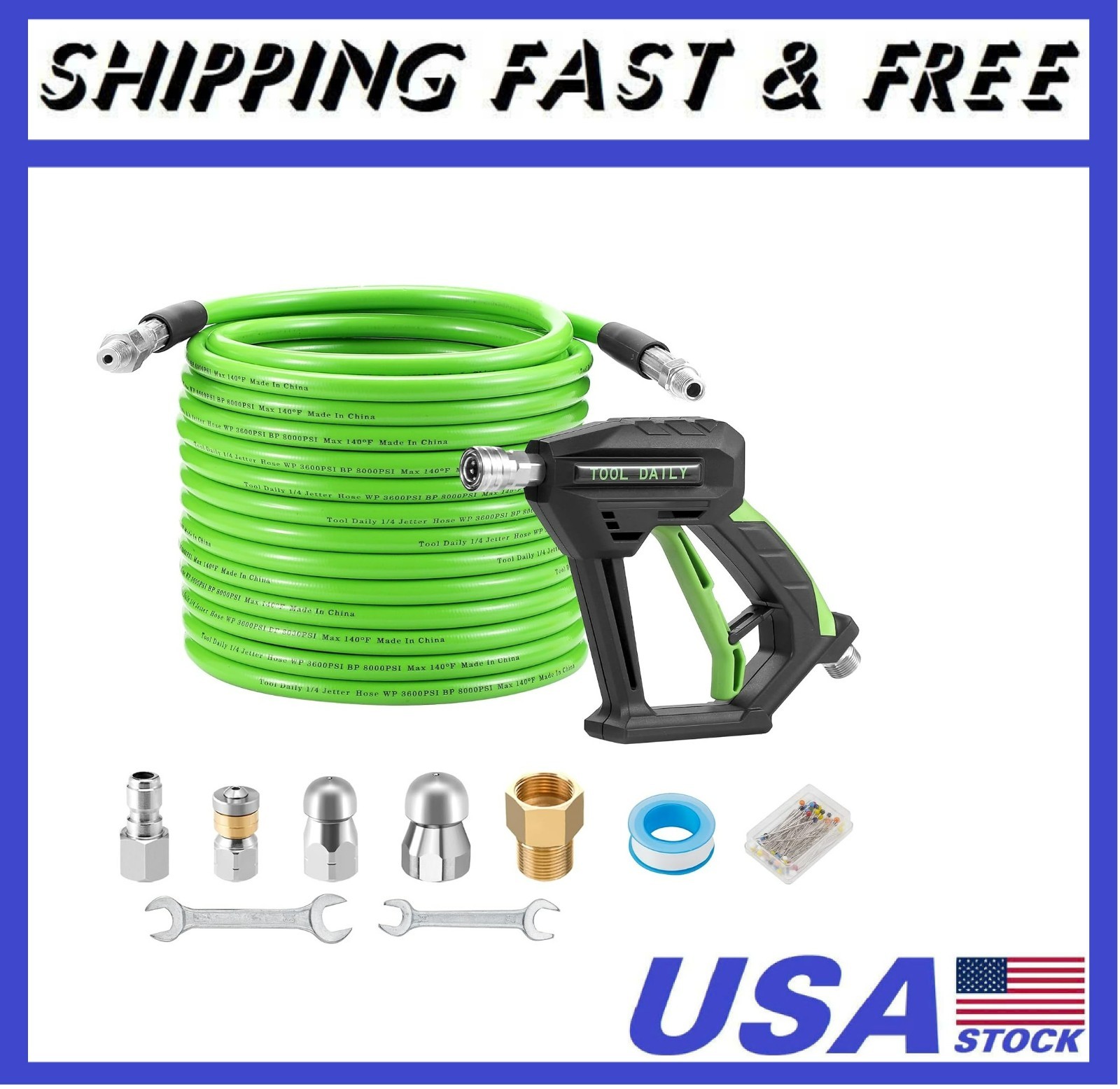 Sewer Jetter Kit for Pressure Washer 50 FT, Short Power Washer Gun,Drain Cleaner