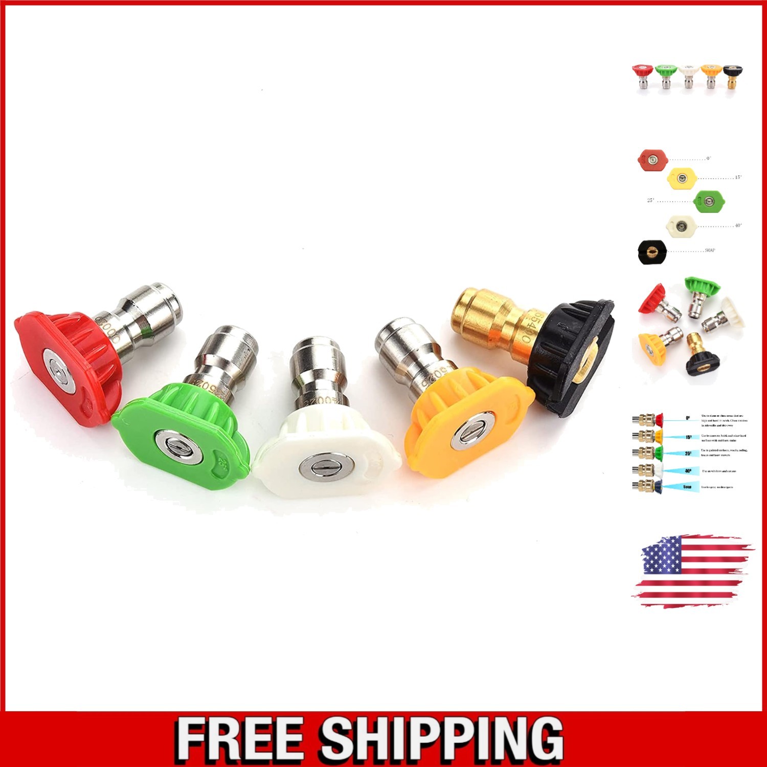 Professional Pressure Washer Nozzles: 5-Pack, 1/4 Inch, Quick-Connect, 2.5 GPM