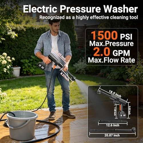 Cordless Pressure Washer, 1500 PSI Max Power Washer with 2×4.0Ah 21V Large