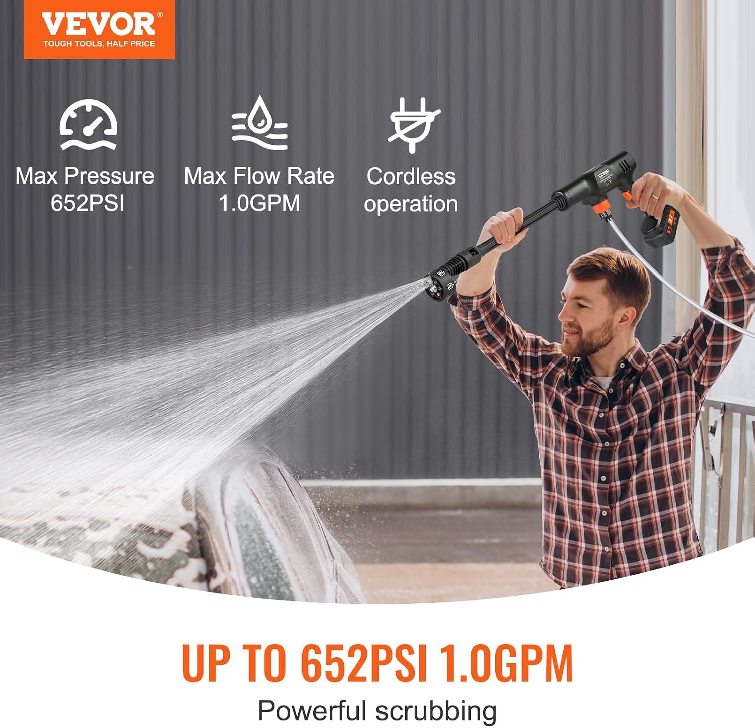 VEVOR High Pressure Cordless Washer Cleaner Portable Water Spray Car Gun 652 PSI