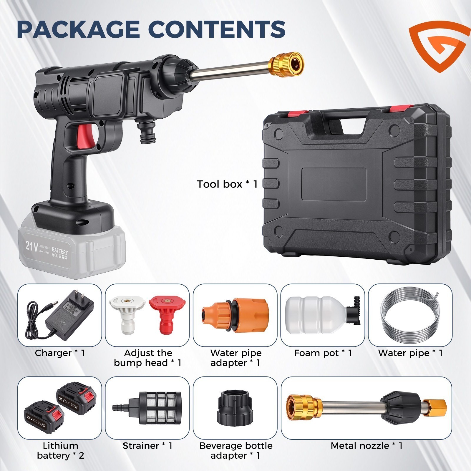 Portable Cordless Electric High Pressure Water Spray Gun Car Washer Cleaner Tool