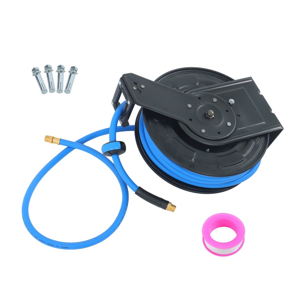 Retractable Hose Reel 1/2 Inch x 50Ft Auto Rewind Hose-Reel W/ Rubber Hose