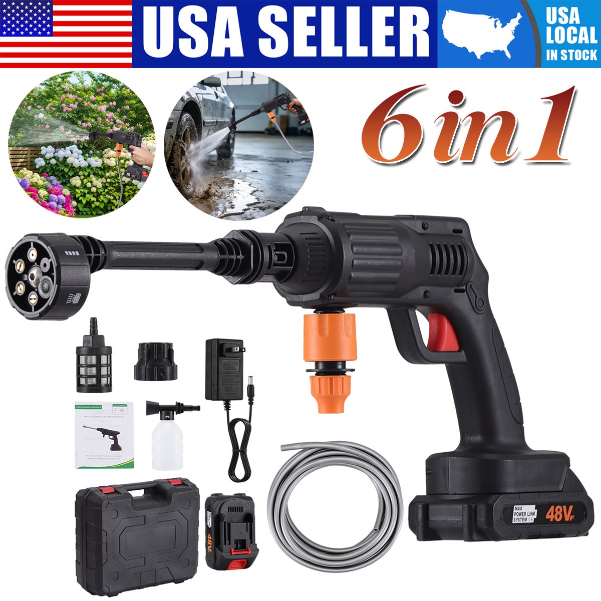 Portable Cordless Electric High Pressure Water Spray Gun Car Washer Cleaner Tool