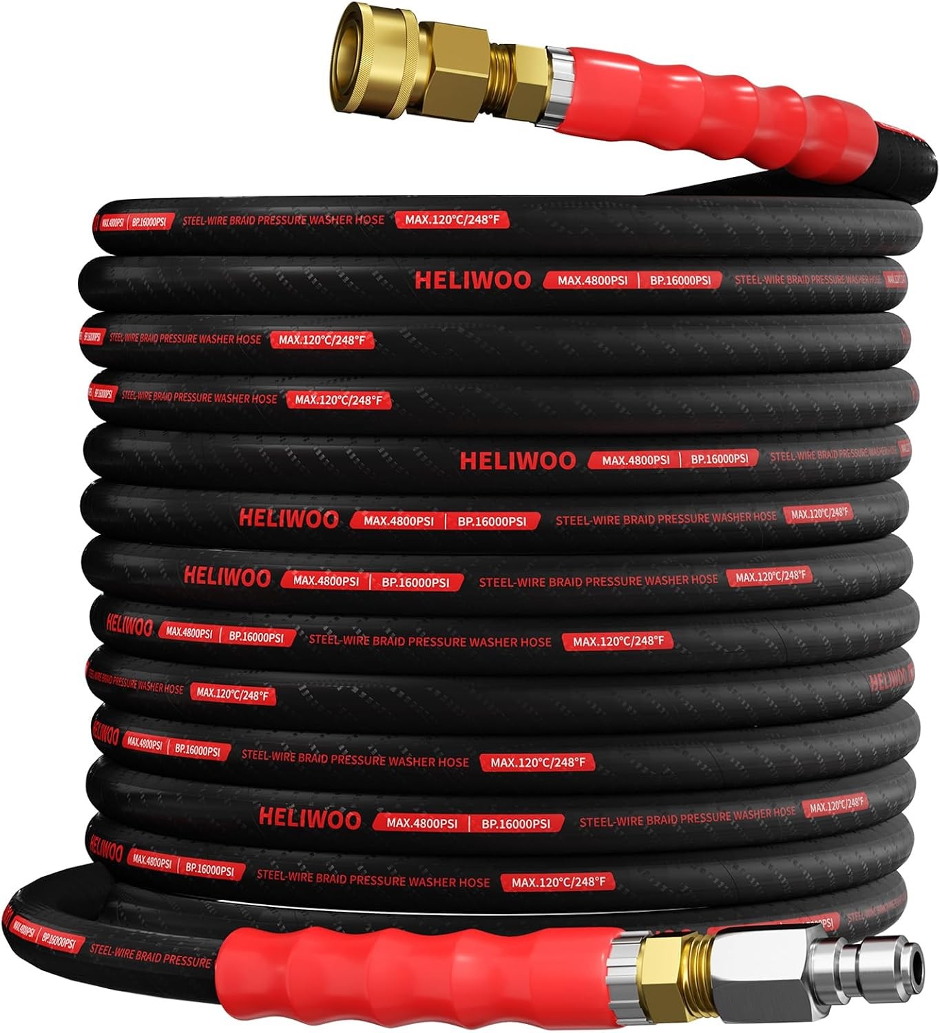 4800 PSI 50FT Pressure Washer Hose 3/8” Quick Connect Kink Resistant