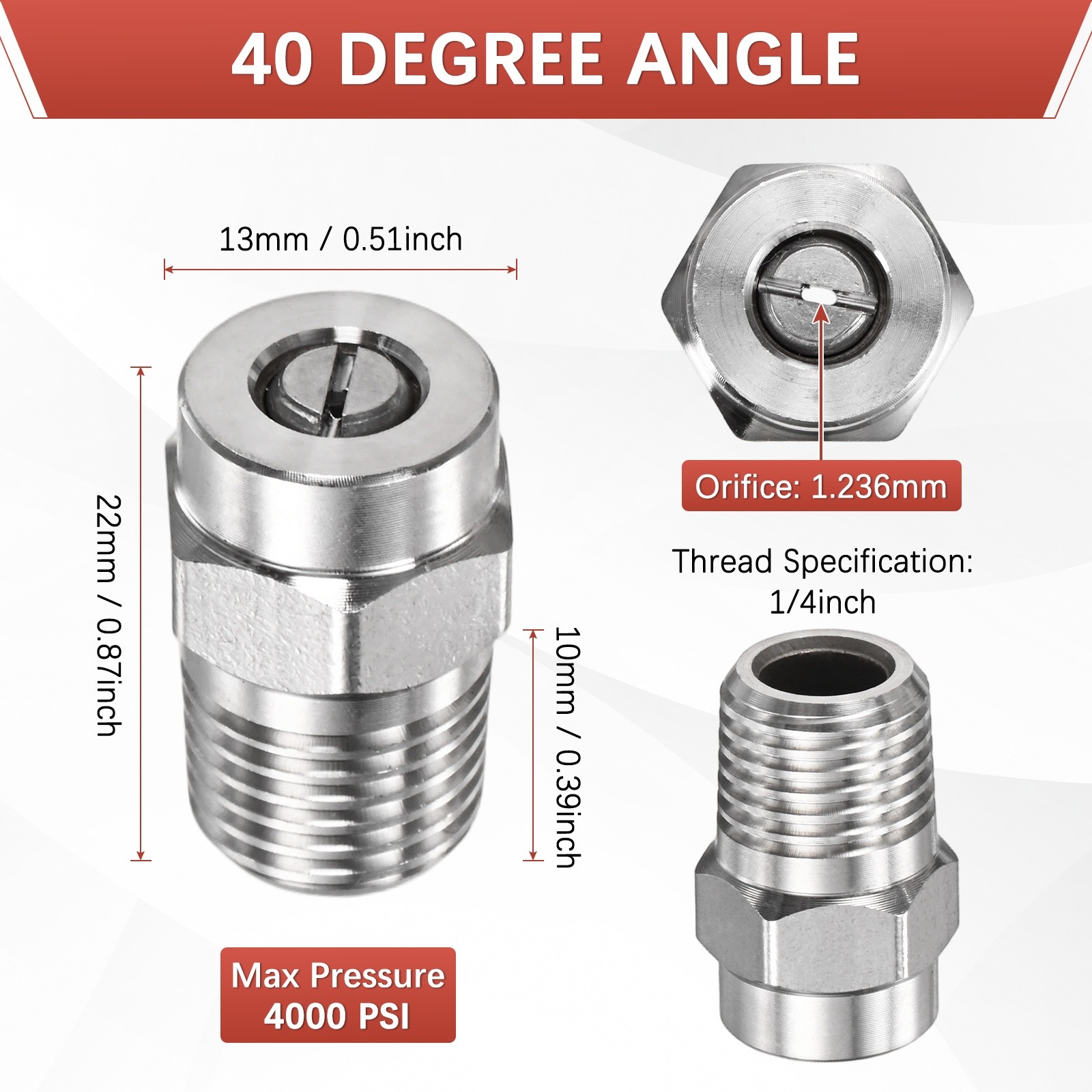 1/4″ NPT 40° Surface Cleaner Tip [2PCS] – Pressure Washer Nozzles [1.236MM Pore]