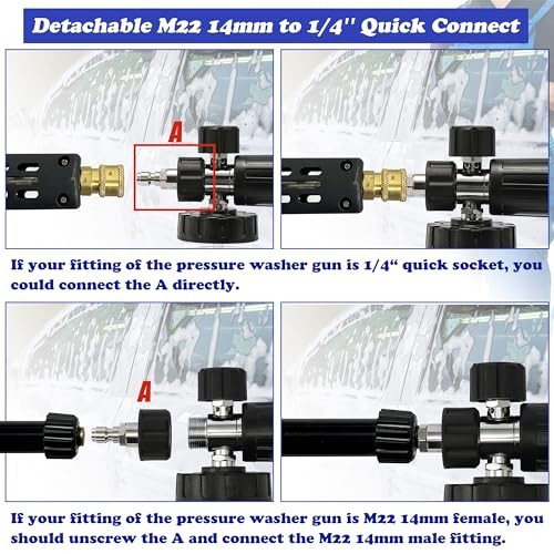 Tool Daily Pressure Washer Foam Cannon with Dual Connector and 5 Nozzles
