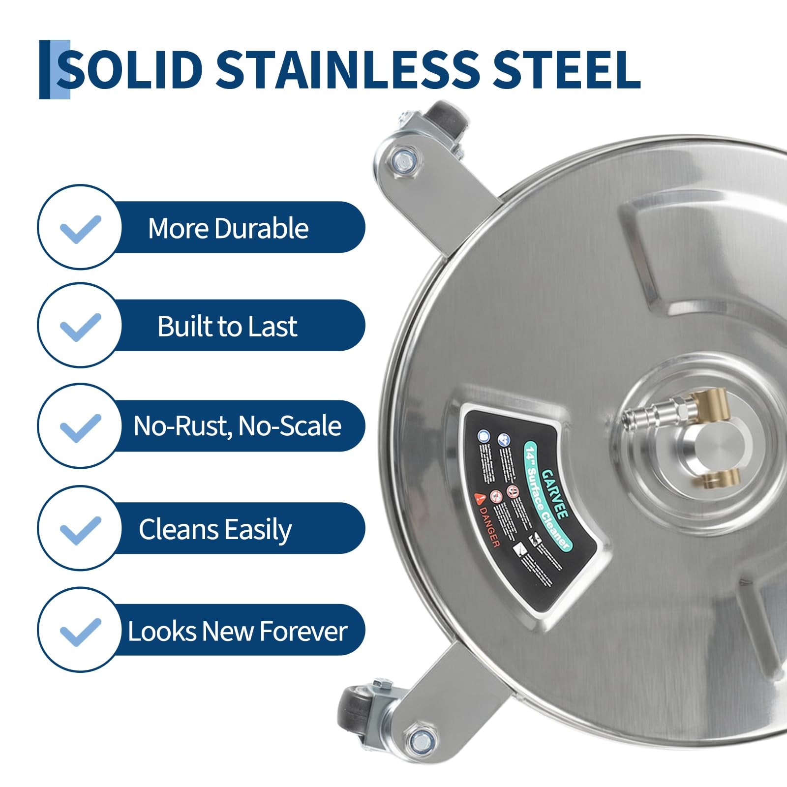 14″ Pressure Washer Surface Cleaner Stainless Steel 4000 PSI with Wheels & Wand