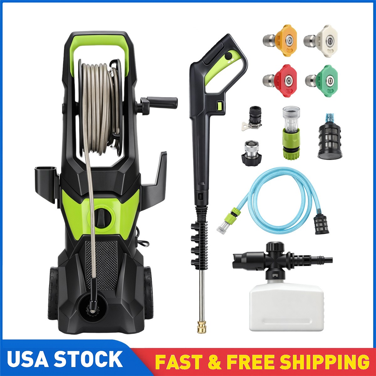 Electric Pressure Washer, 52.5 FT 5000PSI 3.2GPM Pressure Cleaner with 4 Nozzles