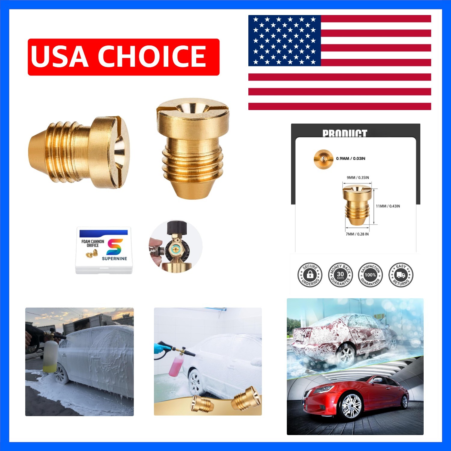 0.9 mm Foam Cannon Orifice Nozzle Tips, 0.9mm Universal Connector for Foam Sp…