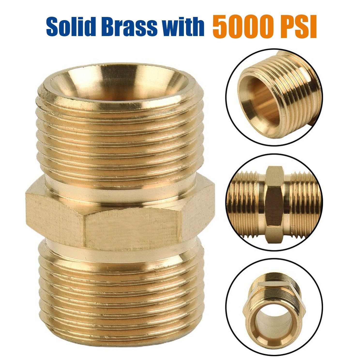 Pressure Washer Hose Coupler, M22-14mm Male to M22-14mm Male Solid Brass Exte…