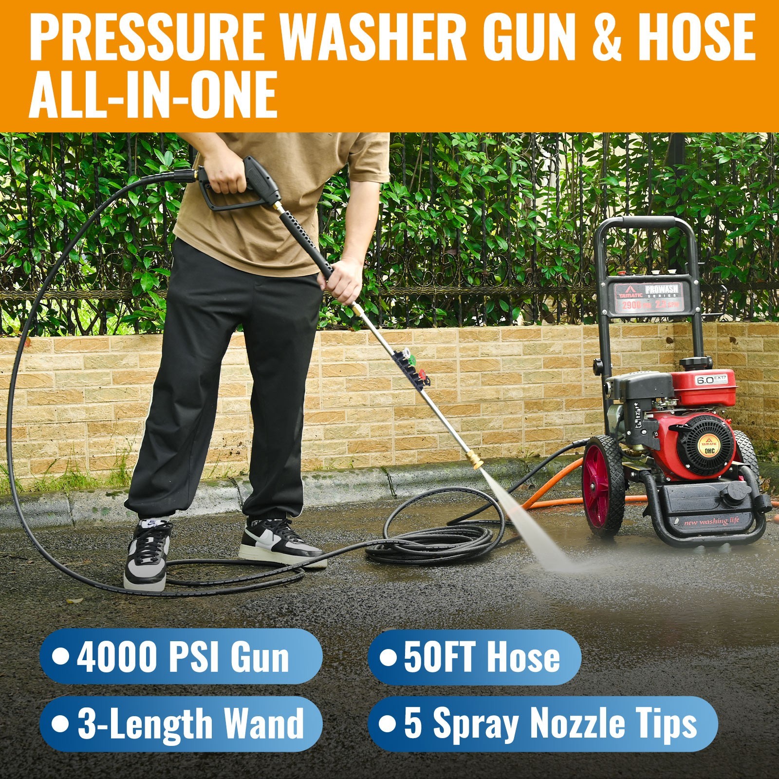 YAMATIC Pressure Washer Gun and 50 ft Hose Kit for Ryobi, Simpson, Craftsman etc