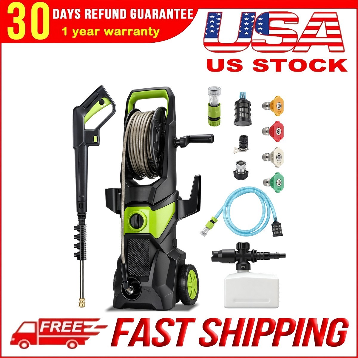 US Electric Pressure Washer 5000PSI Max 3.2 GPM Power Washer Cleaning Machine
