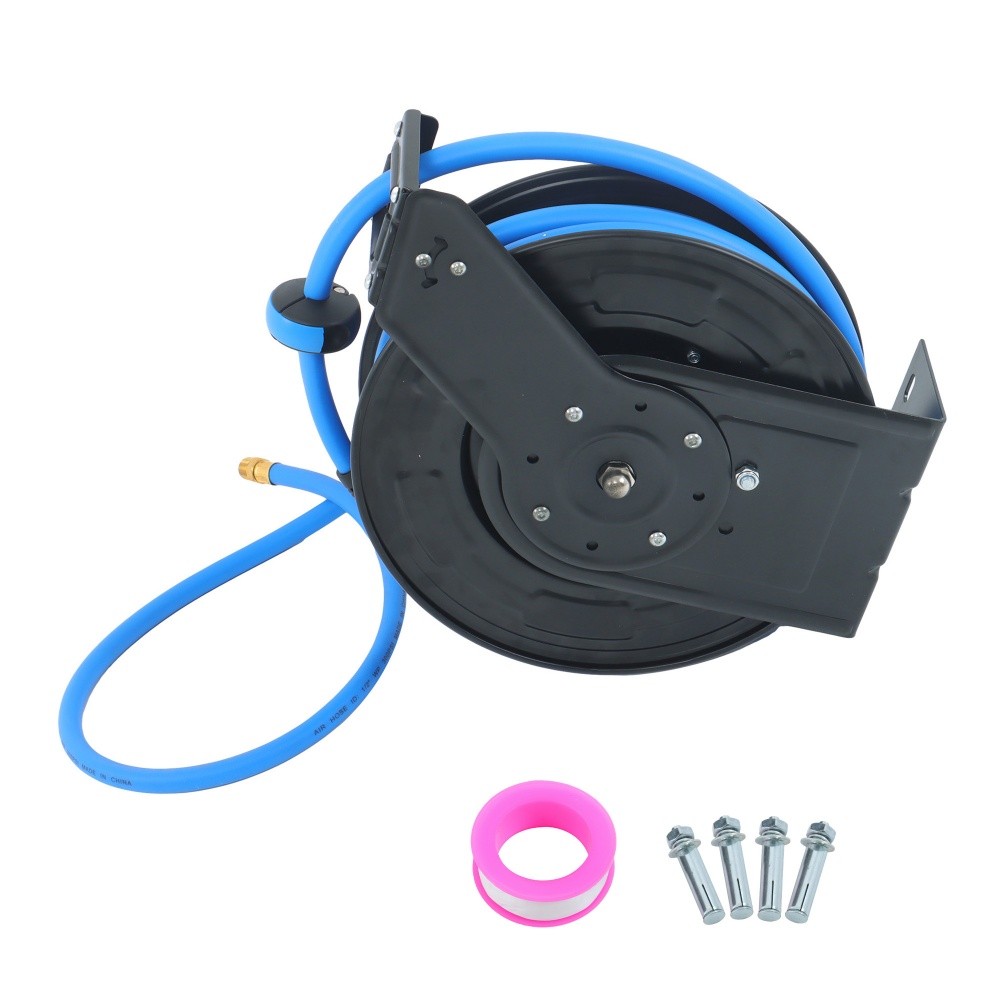 1/2″ x 50′ Retractable Steel Reel Rubber Air Hose Heavy Duty Dual Arm Industrial