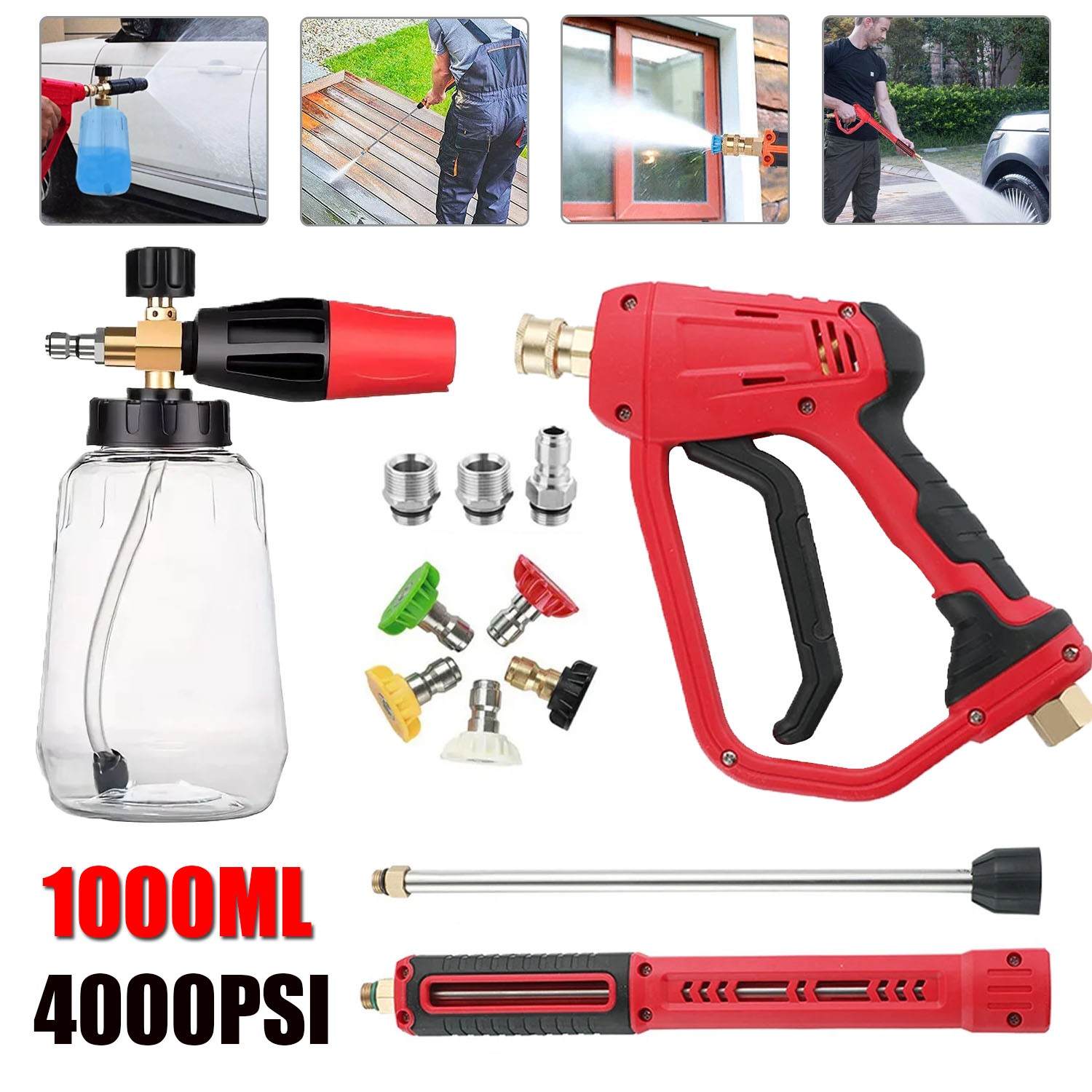 Double Connector Accessory W/5 Nozzles/ Foam Cannon Bottle/ Pressure Washer Gun