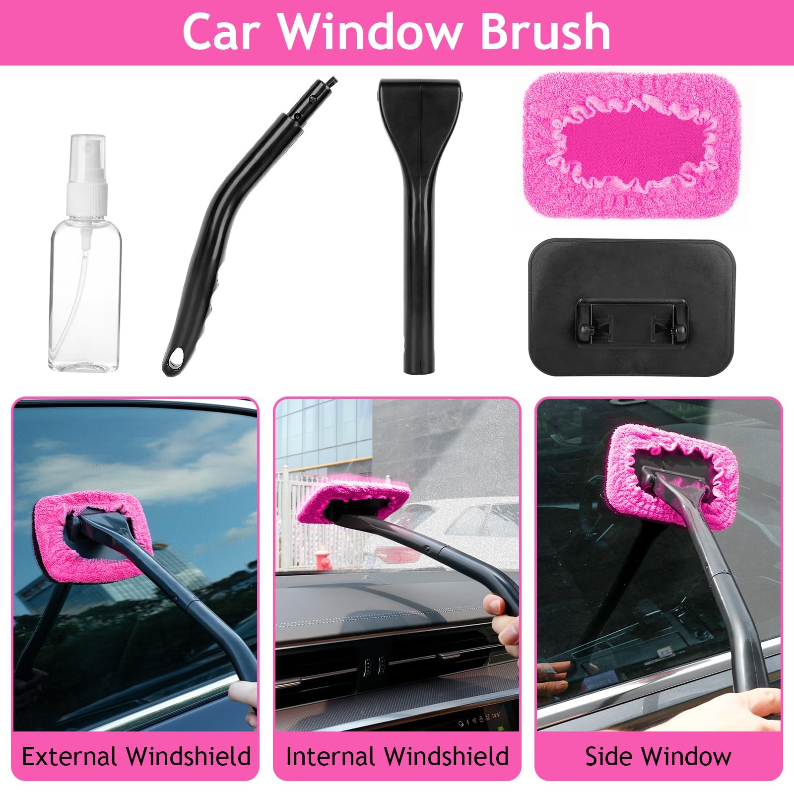 Pink Car Duster Interior Kit Detailing Brushes for Windows Dashboard Air Vents