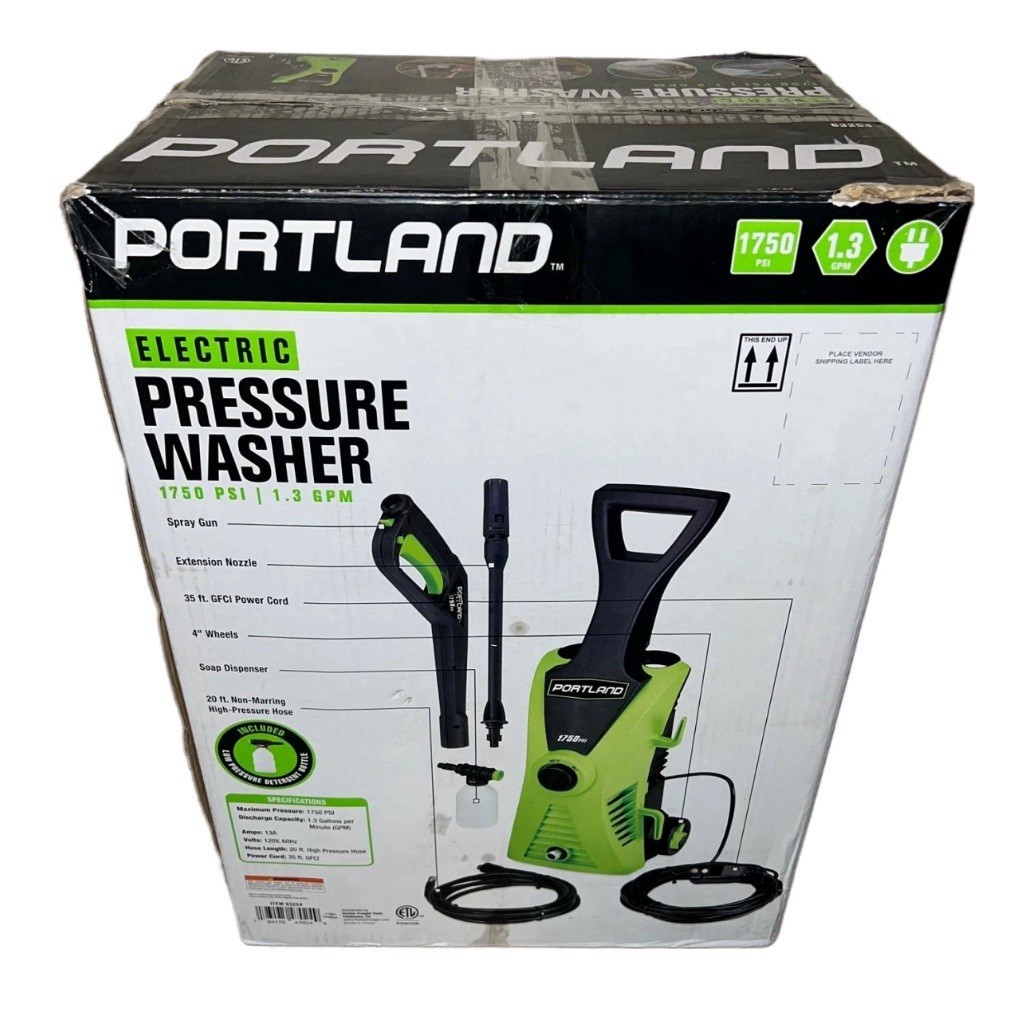 PORTLAND 1750 PSI Electric Pressure Washer – Portable w/ 20ft Hose