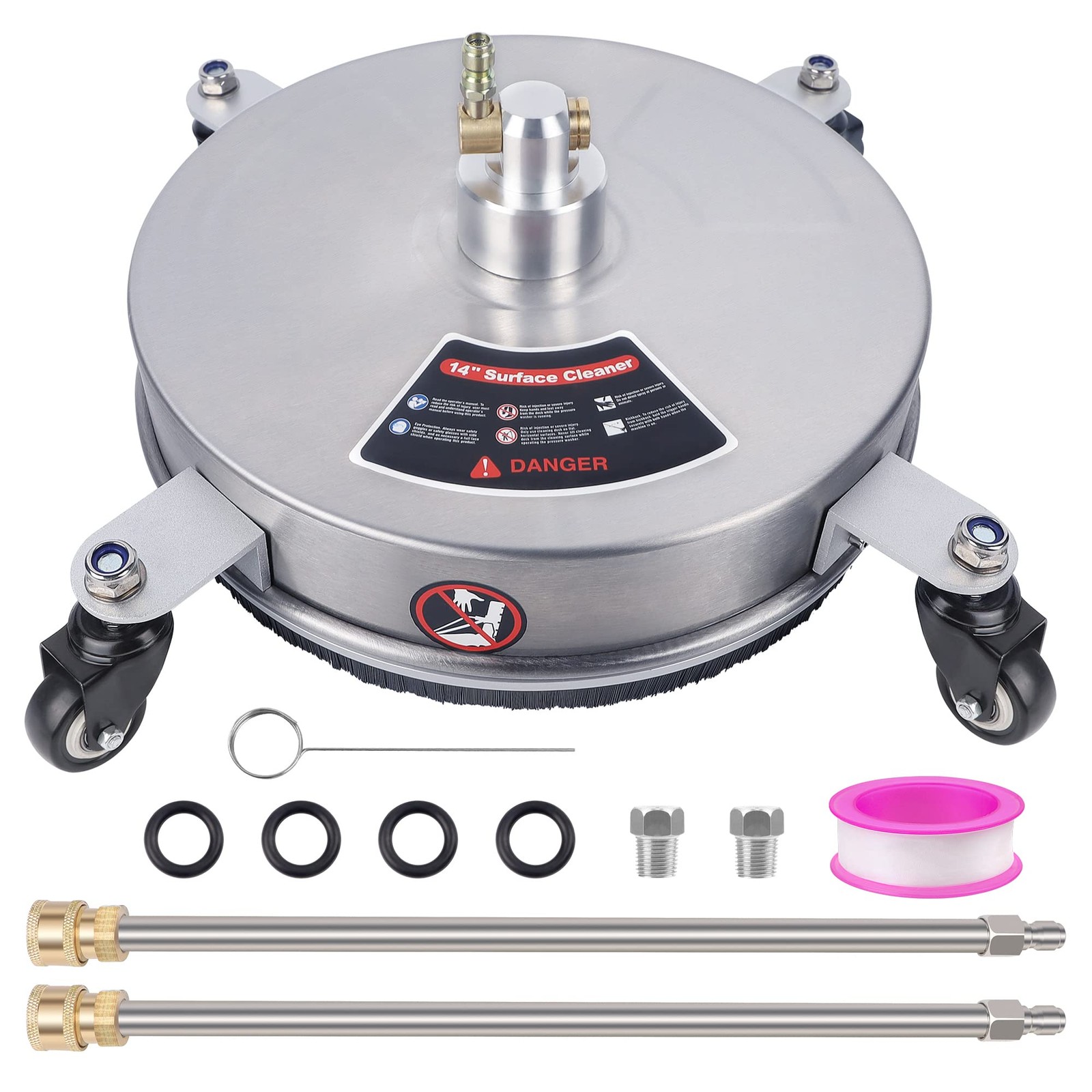 Biswing 14″ Pressure Washer Surface Cleaner with 4 Wheels, Stainless Steel Po…