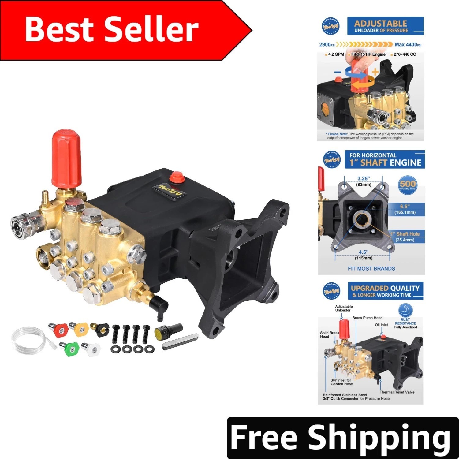 Engine-Powered 4400 PSI Pressure Washer Pump – Effortless Setup & Durable Design