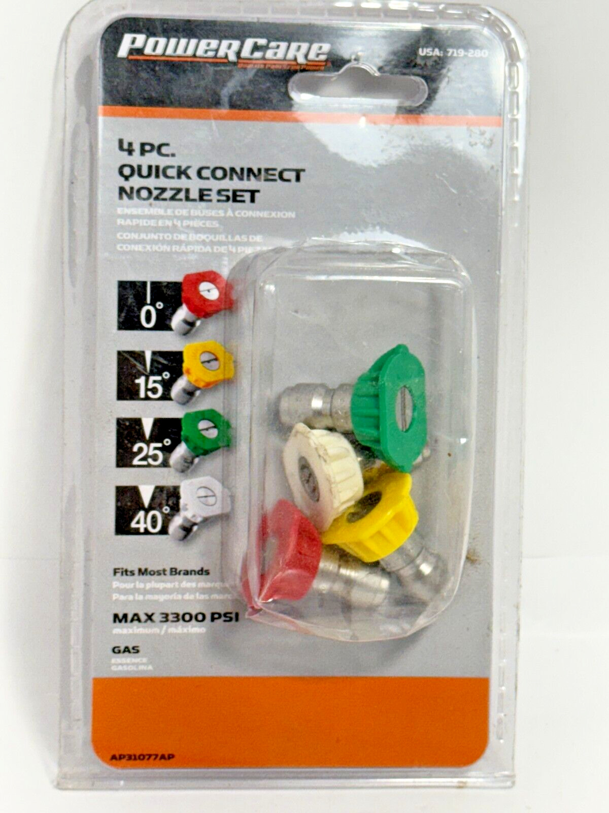 PowerCare 4 Piece Quick Connect Nozzle Set Gas 0º 15º 25º 40º