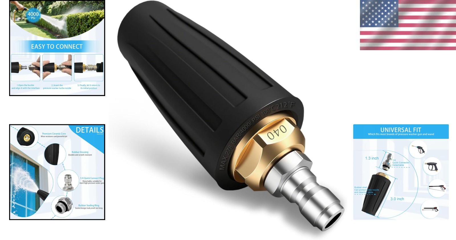 Durable Turbo Nozzle with 360° Rotation – Effortless Cleaning Up to 4000 PSI