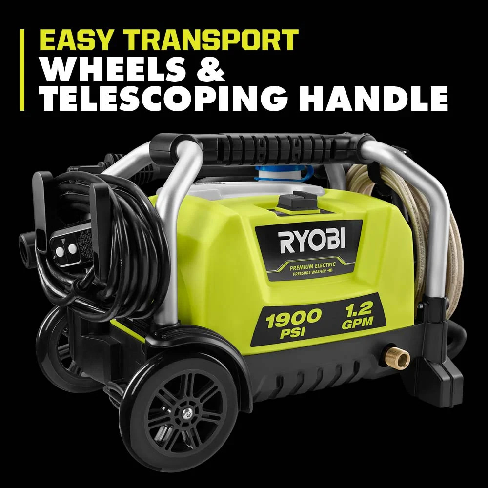 RYOBI 1900 PSI 1.2 GPM Cold Water Wheeled Corded Electric Pressure Washer
