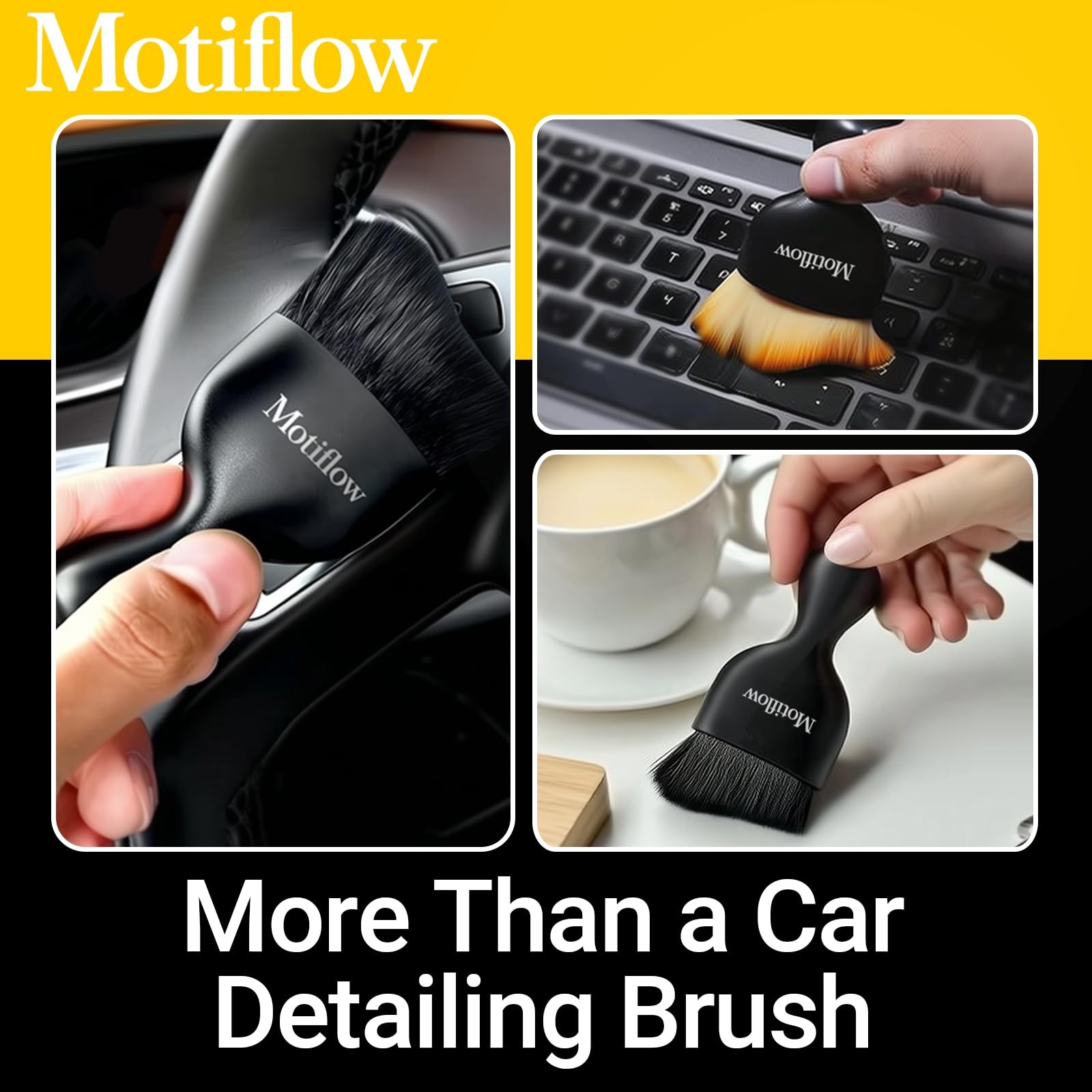 Motiflow 2 PCS Car Interior Detailing Brush, 3.94″ x 2.36″, Black&yellow