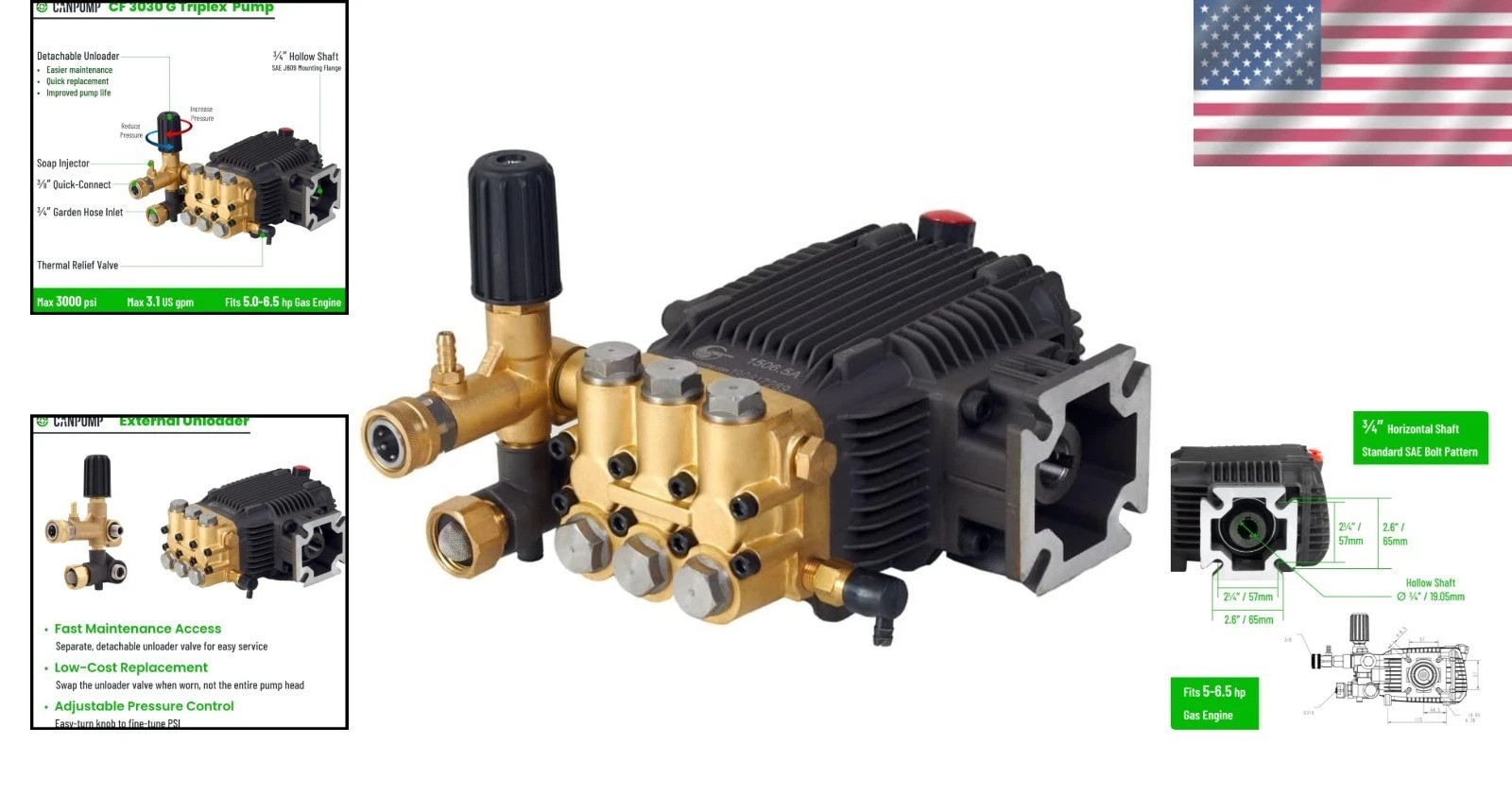 Durable 3000 PSI Pressure Washer Pump with External Unloader and Detergent Tube
