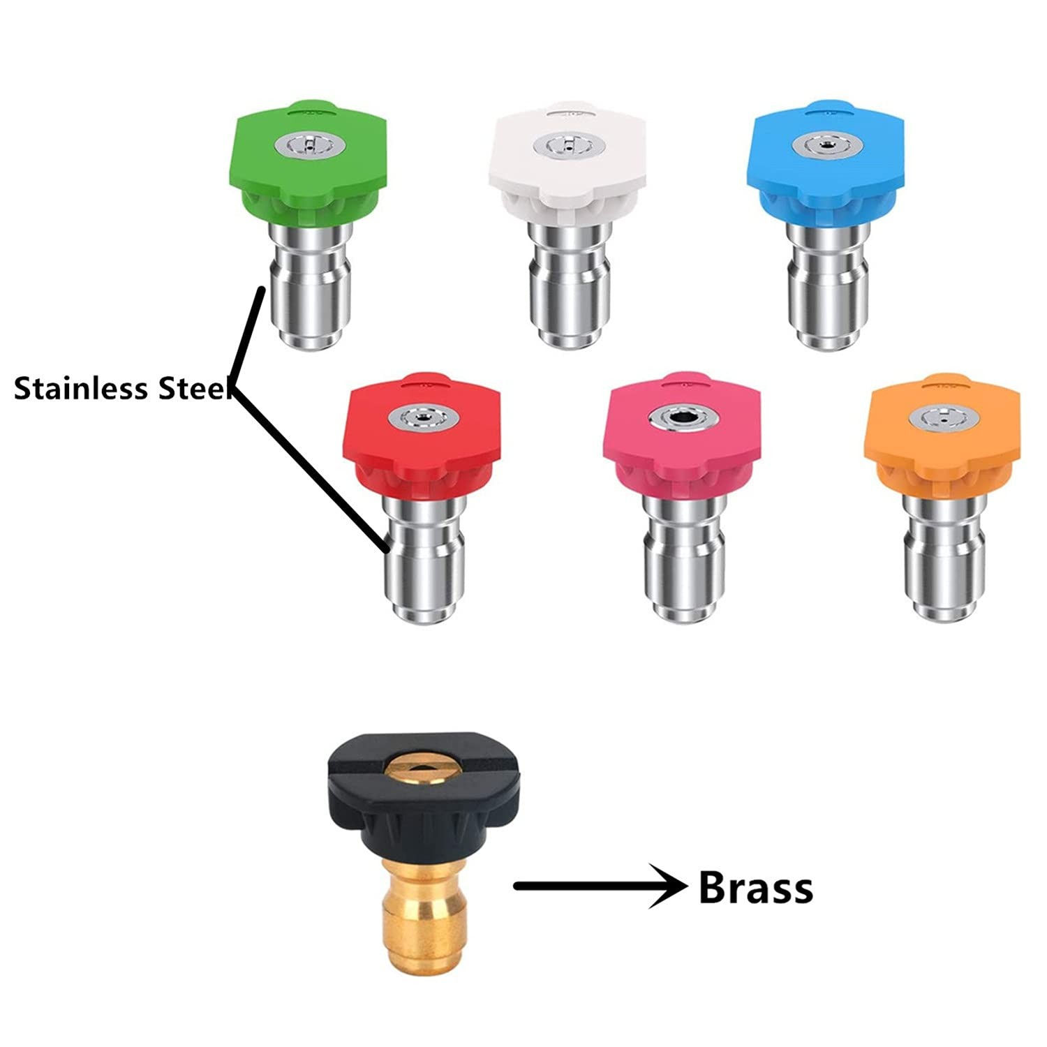 7 Pack Pressure Washer Spray Nozzle Tips Multiple Degrees, 14Inch Quick Connect
