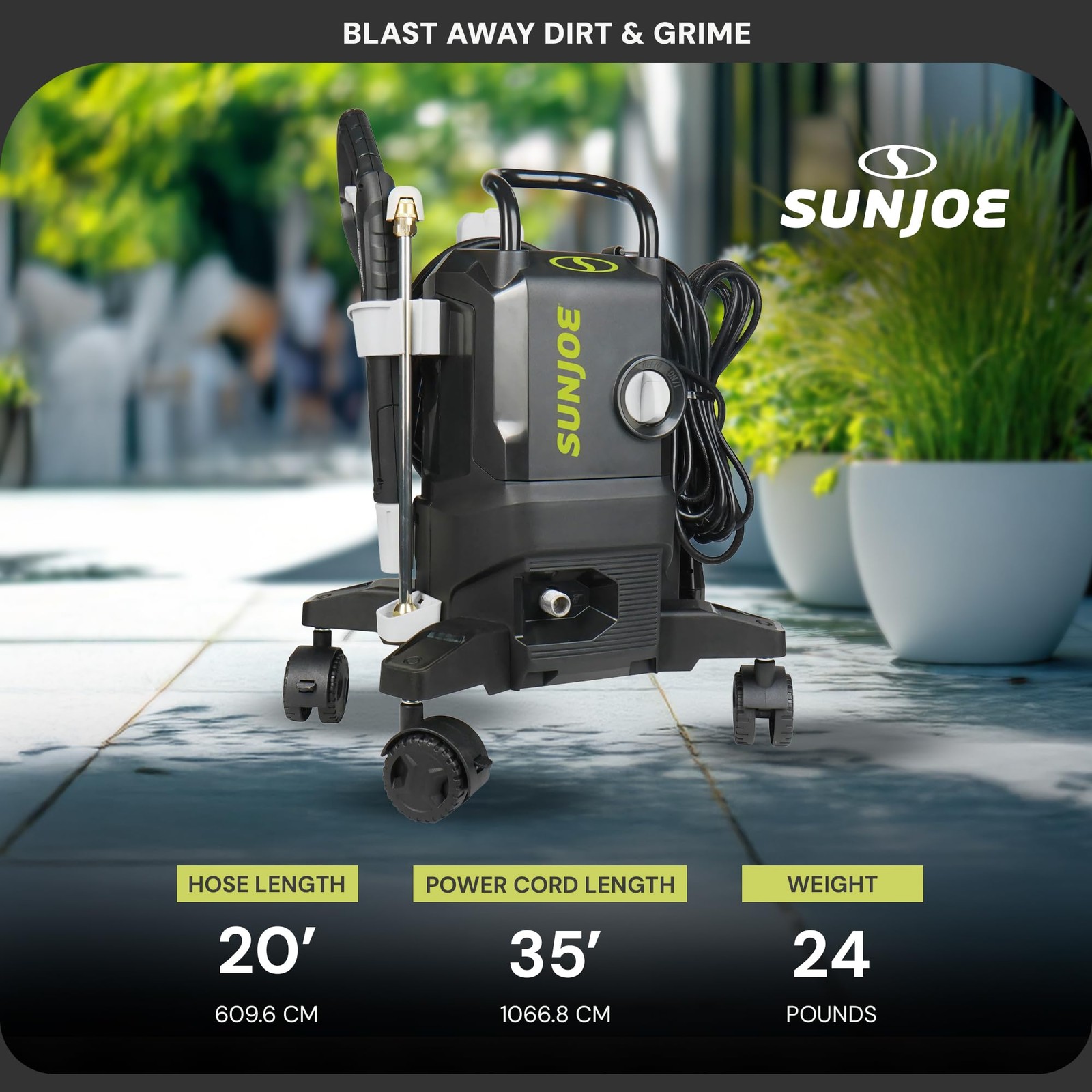 Sun Joe Electric Pressure Washer, 2200 PSI, 1.1 GPM, 14.9-Amp Motor, Quad-Wheel