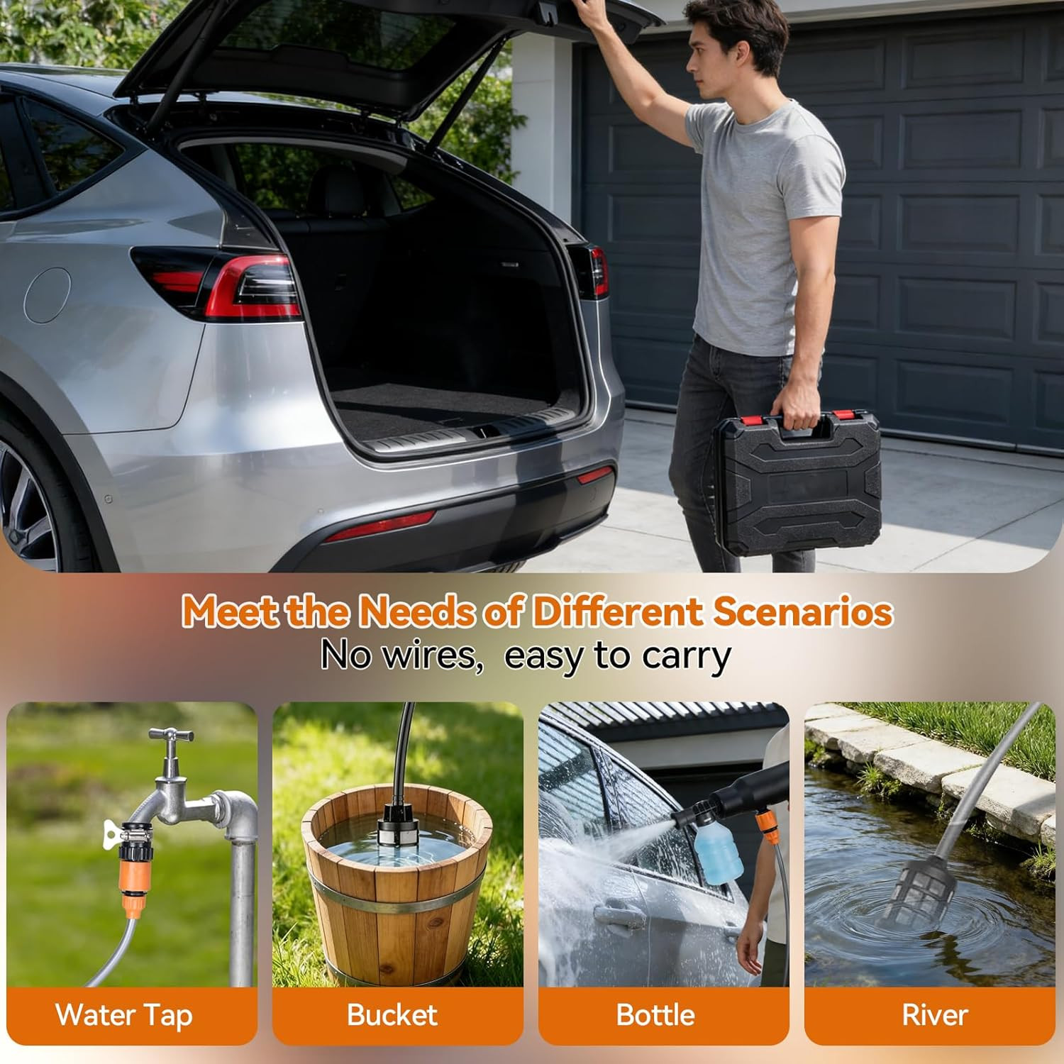 6-in-1 Portable Washer Kit with 33ft Hose for Car, Garden, and Patio Cleaning