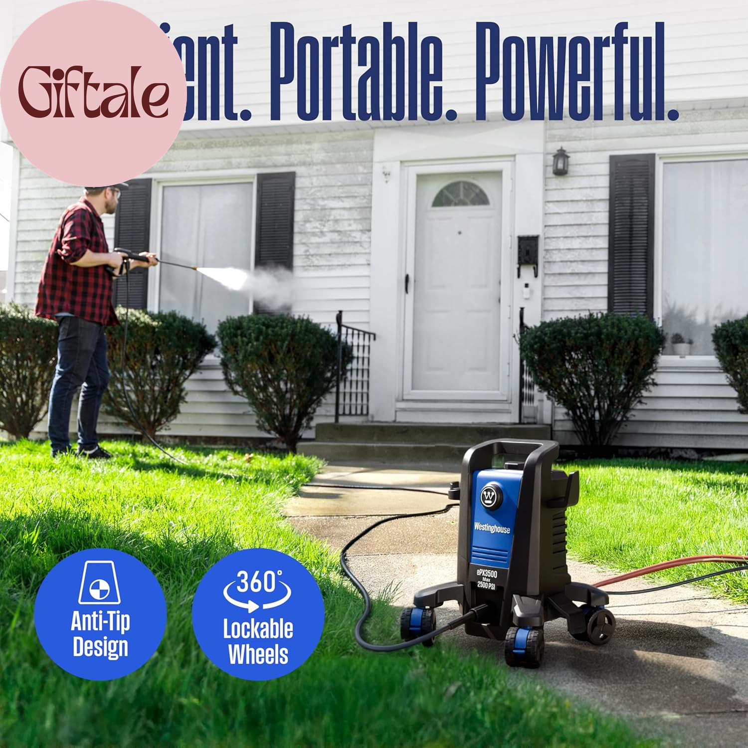 Epx3500 Electric Pressure Washer, 2500 Max PSI 1.76 Max GPM with Anti-Tipping Te