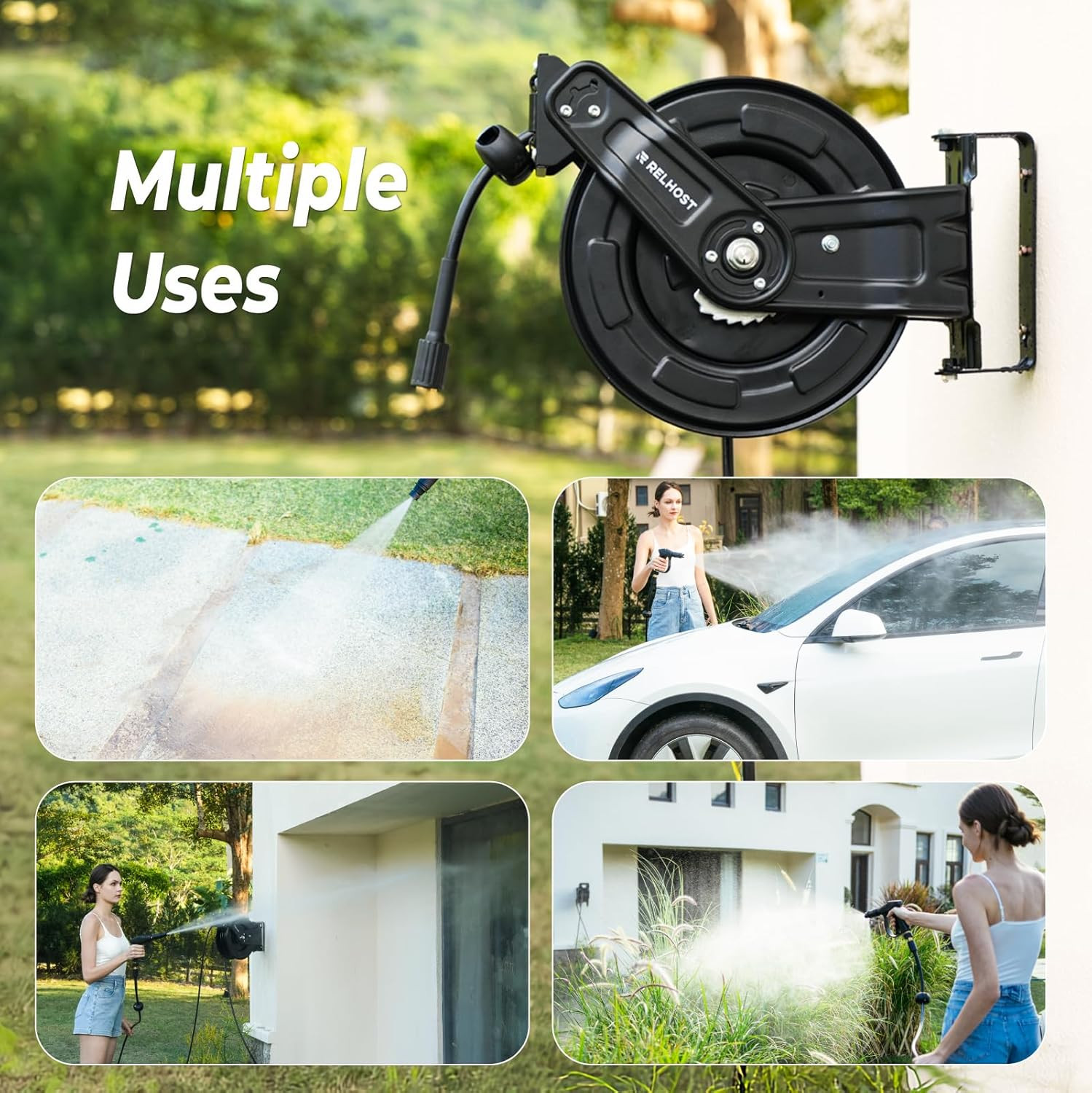 Pressure Washer Hose Reel, 65 Ft X 1/4 Inch Retractable Power Washer Hose Reel,