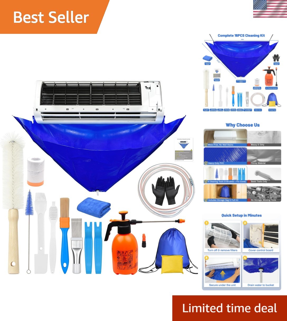 16PCS Mini Split Cleaning Kit – with 2L Pressure Sprayer, Water-Resistant PVC…
