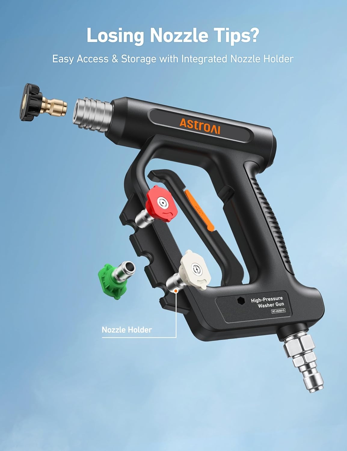 4060 PSI Short Pressure Washer Gun, 3/8″ Quick Connect Inlet, 4 Nozzles