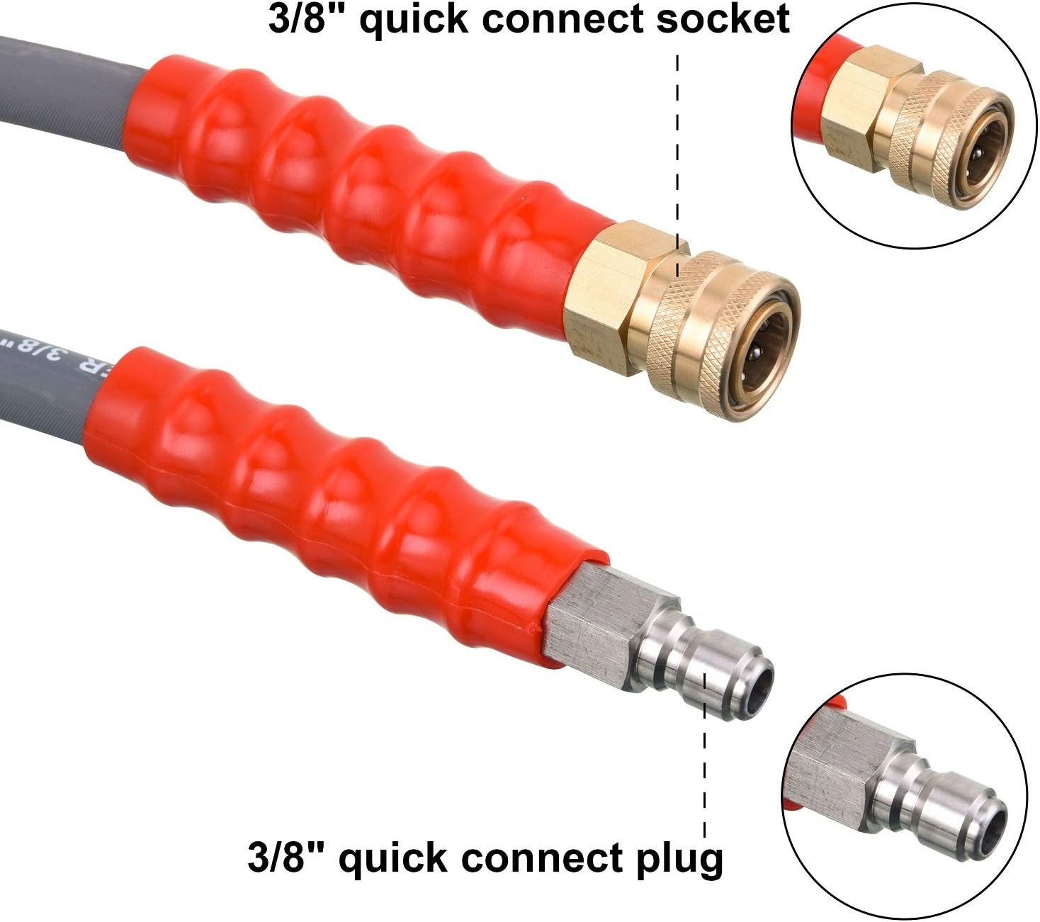 Pressure Washer Hose 50 Feet X 3/8 Inch for Hot and Cold Water, with M22 14 mm t