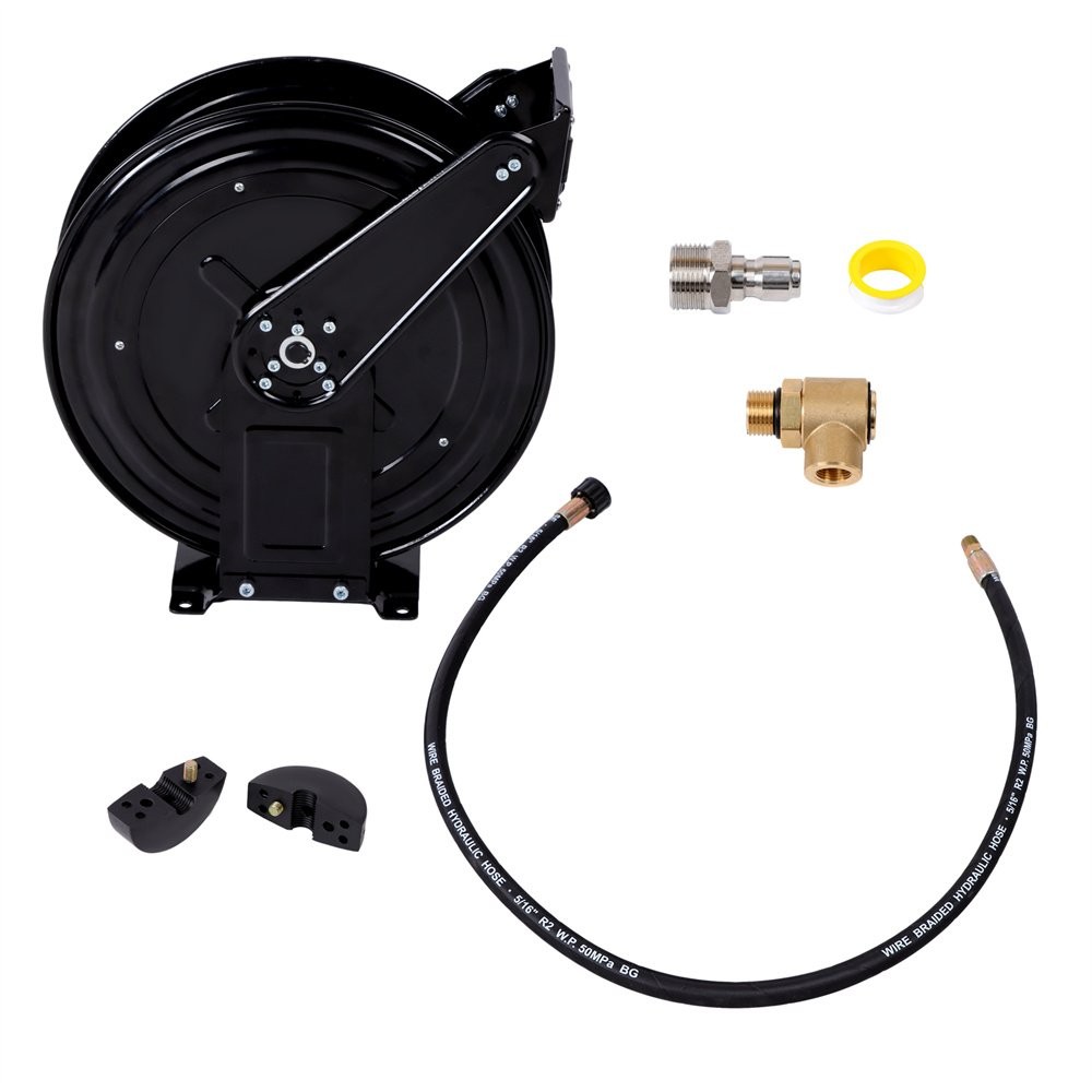 3/8″ X 50 FT High Pressure Washer Hose Reel for Water/Air/Oil Auto-Retractable