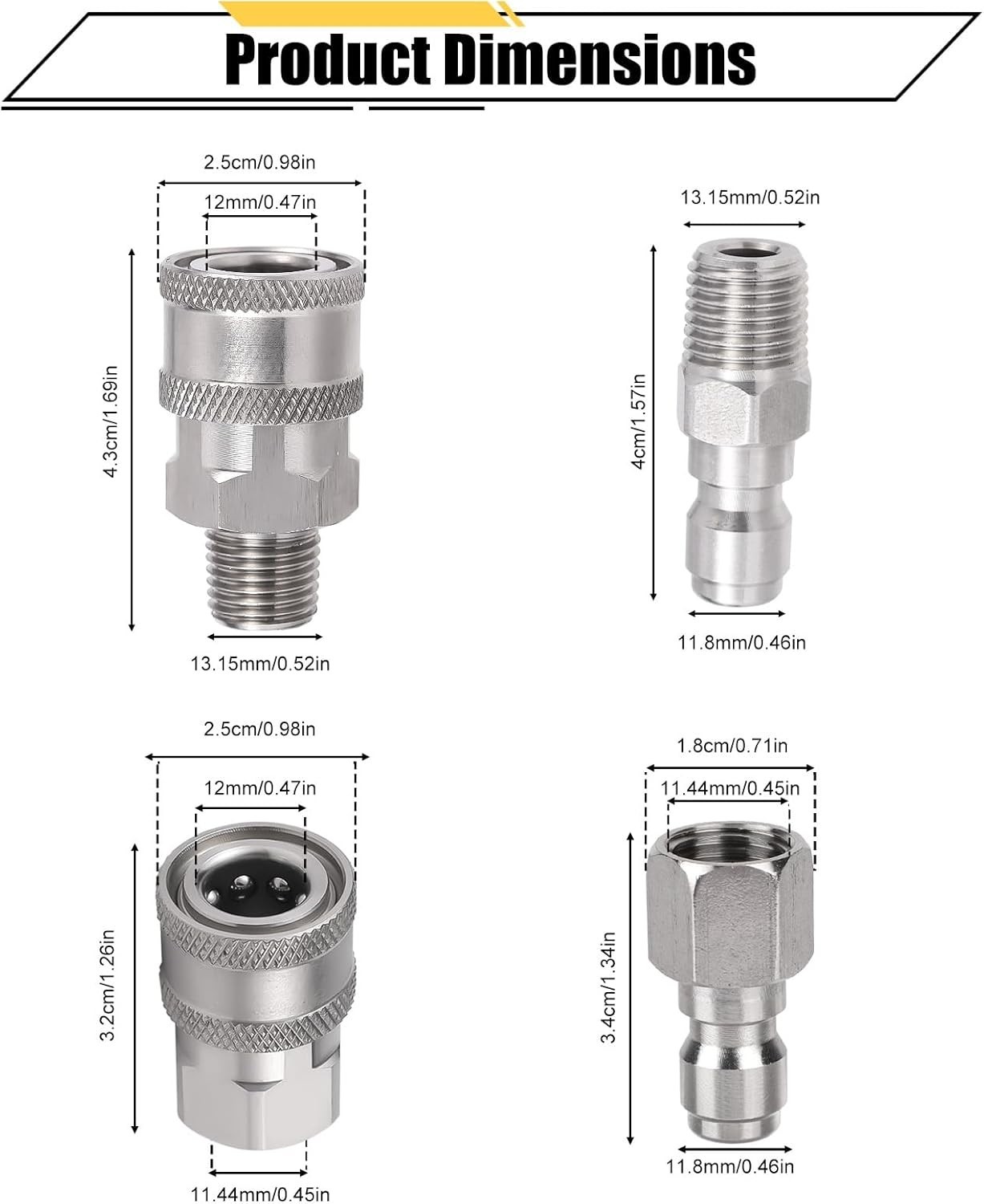 4Pcs Pressure Washer Coupler, NPT 1/4 Inch Stainless Steel Quick Connect Fitting