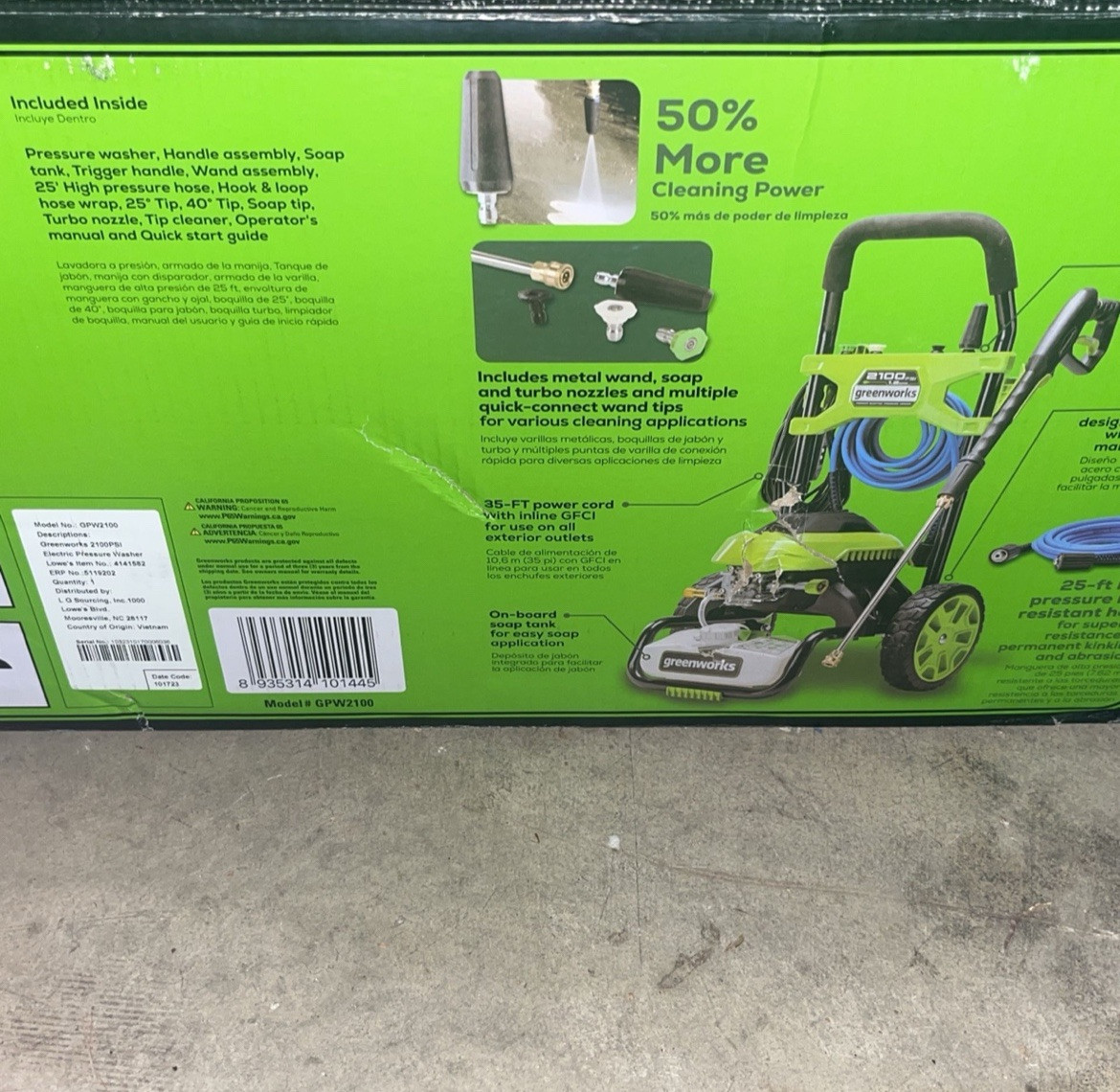 Green Works Power Washer 2100 Psi Max Power Electric