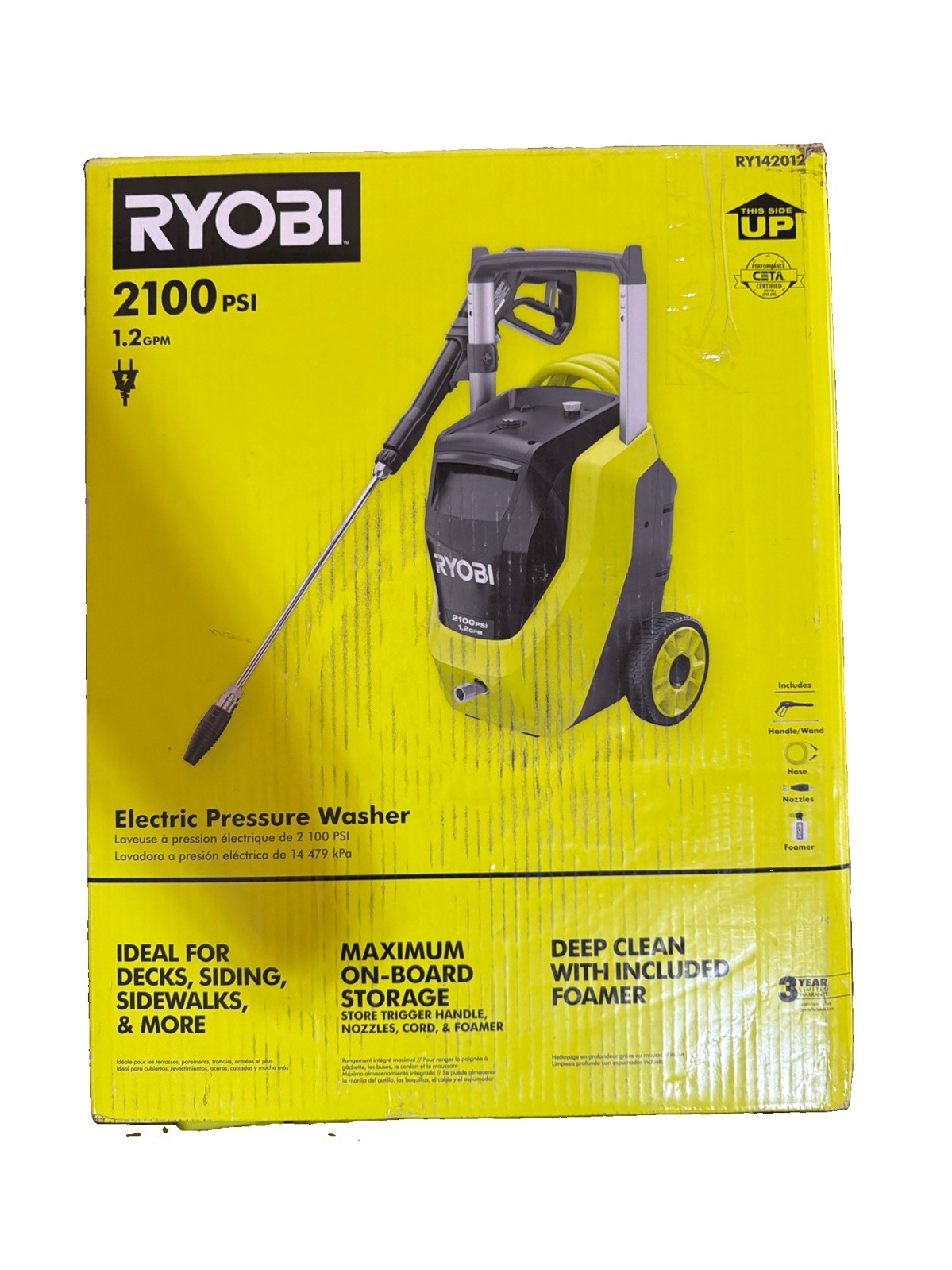 RYOBI 2100 PSI 1.2 GPM Cold Water Corded Electric Pressure Washer with Foam NEW