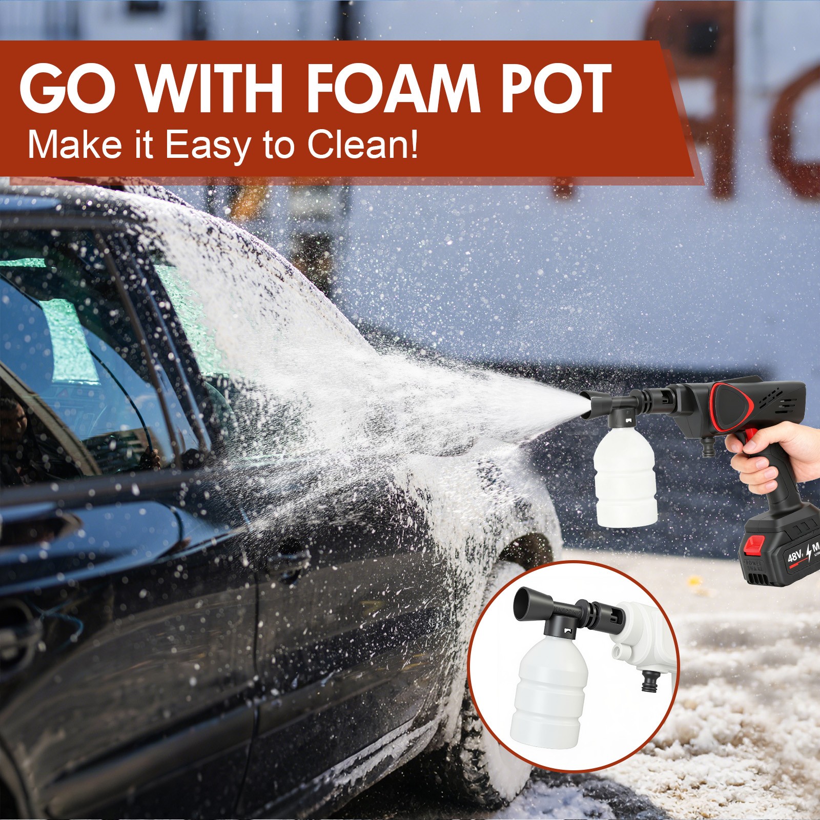 970PSI 4000mAH Cordless Pressure Washer Handheld Car Wash Gun 6-in-1 Nozzle