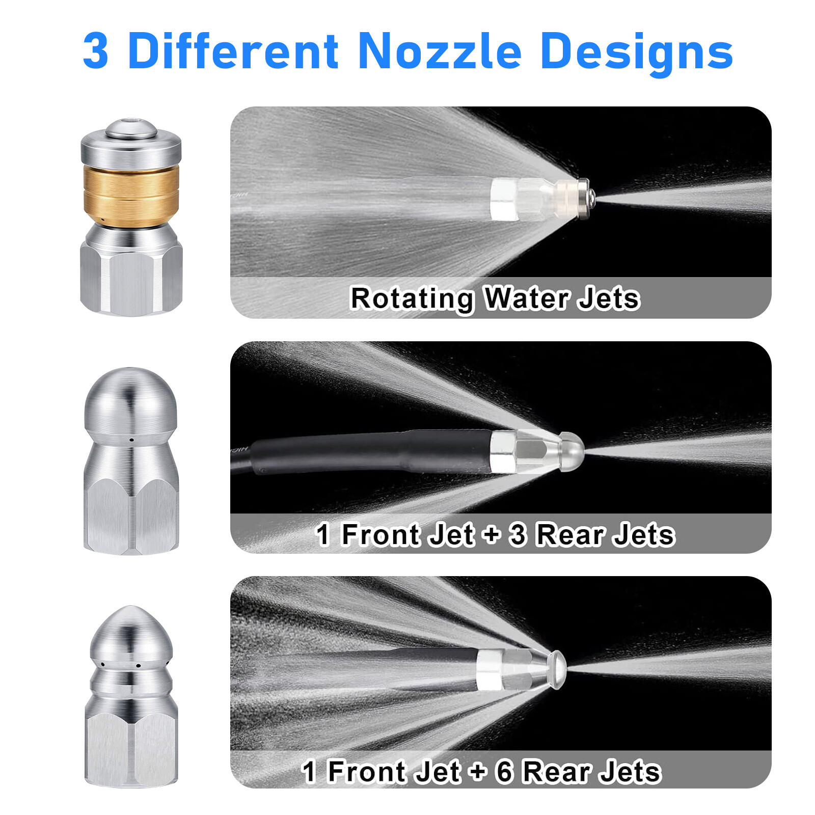 Stainless Steel Sewer Jetter Nozzle Pressure Washer Drain Cleaning Nozzles Tips