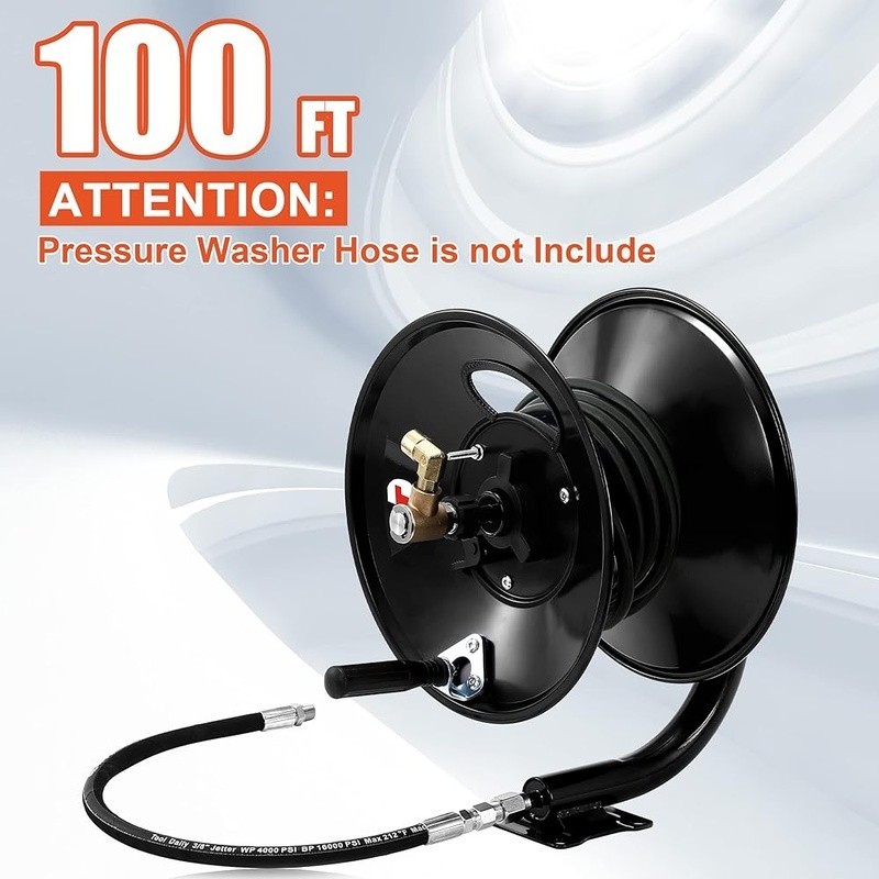 Heavy Duty Pressure Washer Hose Reel 100ft Steel Frame Corrosion Resistant New