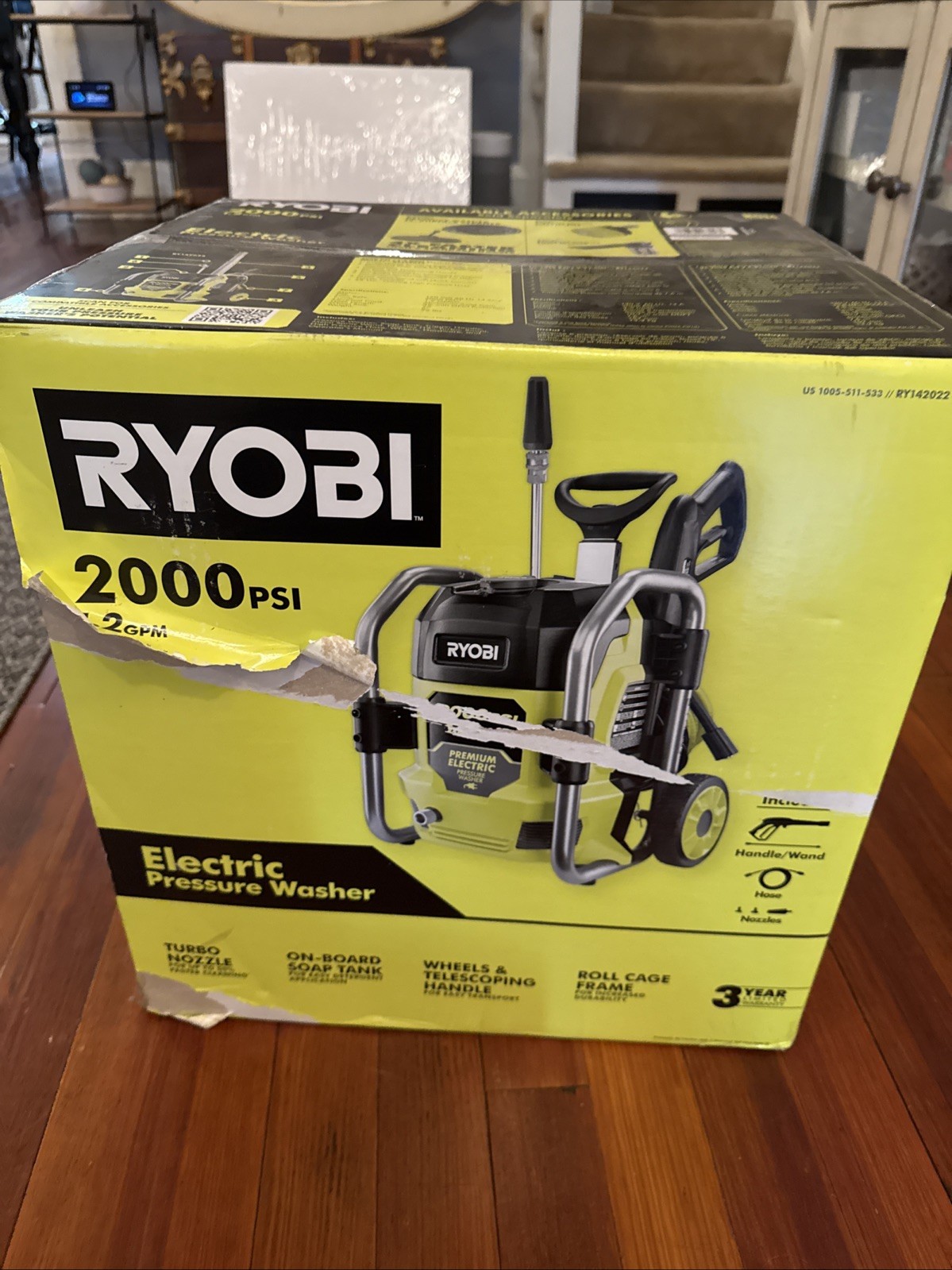 RYOBI 2000 PSI 1.2 GPM Cold Water Electric Pressure Washer New Damaged Box