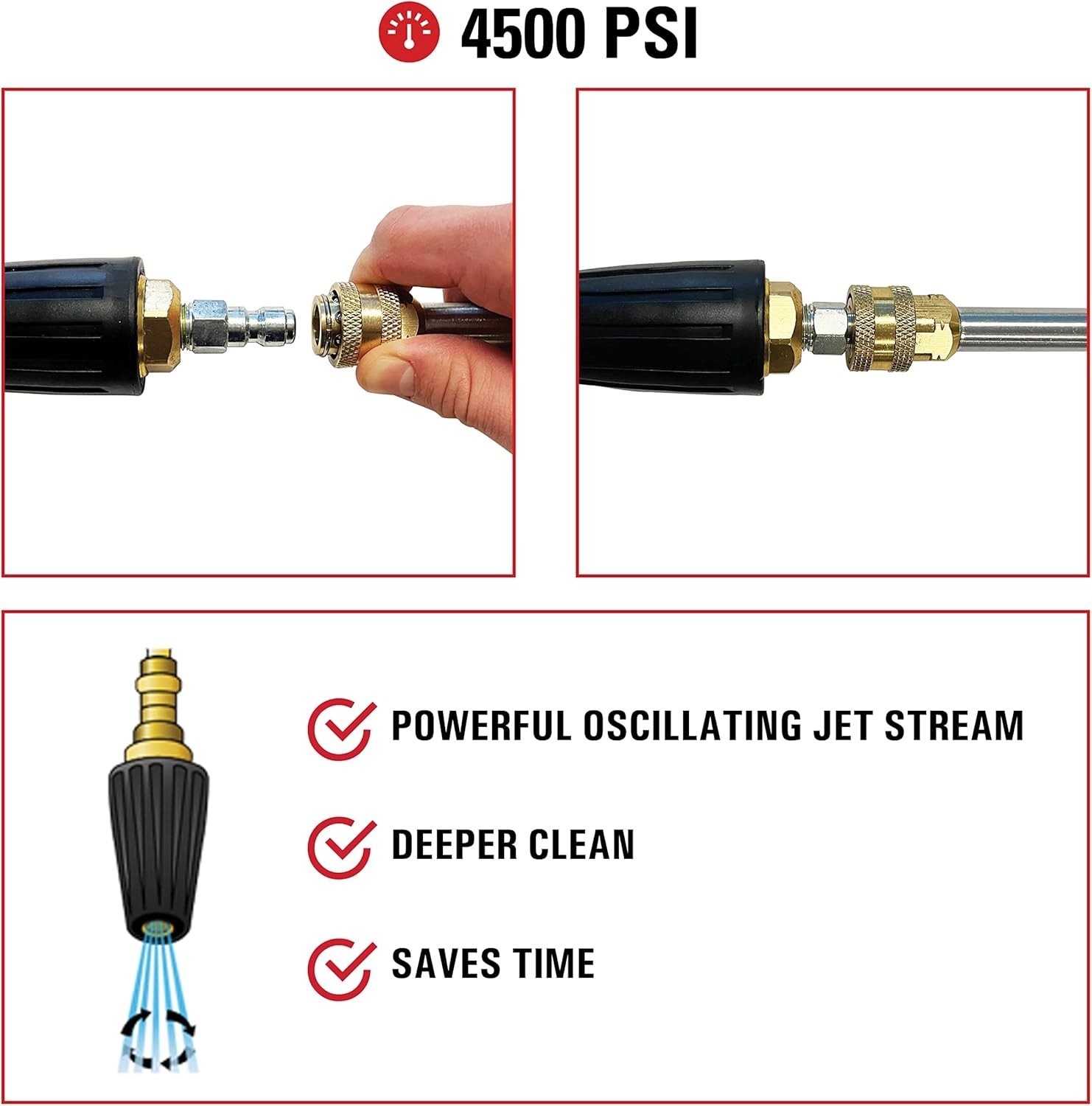 4500 PSI Universal Turbo Pressure Washer Nozzle – Quick Connect, Metal Design