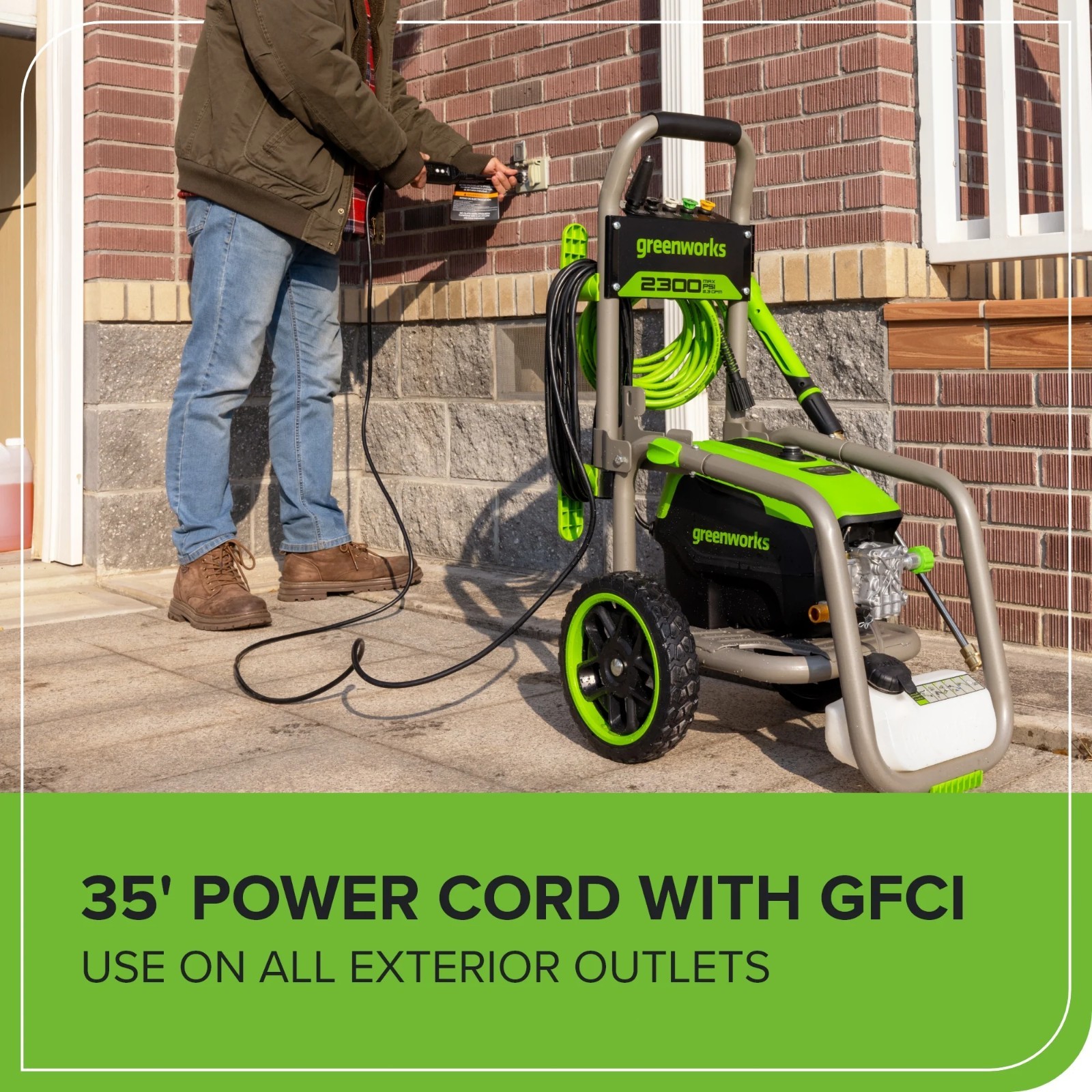 Greenworks 2300 PSI Electric Pressure Washer(Gen2) 35Ft Cord 25Ft Hose 5 Nozzles