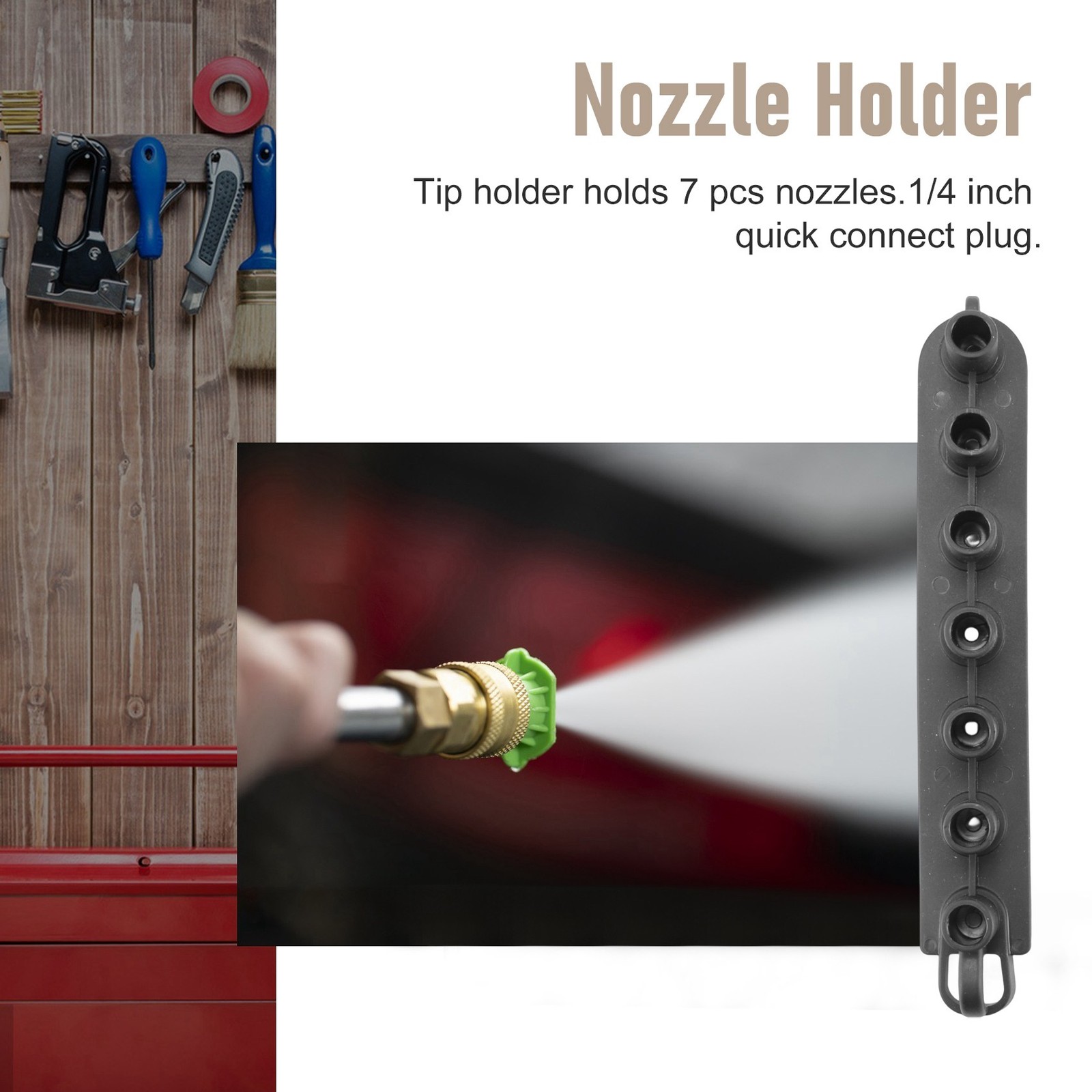 Pressure Washer Nozzle Holder, Holds 7 Nozzle Tips with 1/4 Inch 9175