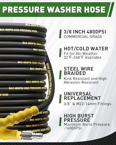TIANTINGHEN 4800PSI 3/8″ PRESSURE WASHER HOSE 50FT – YELLOW