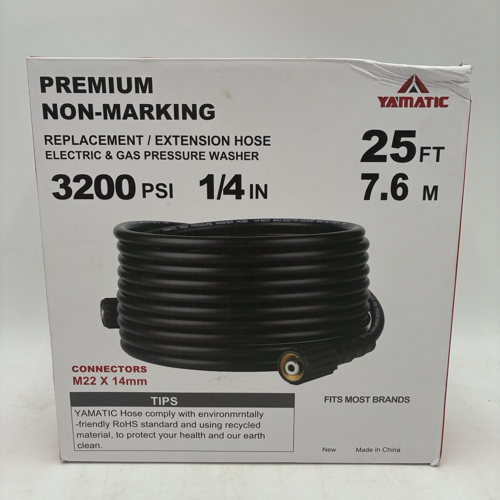 YAMATIC 3200 PSI Pressure Washer Hose 1/4″ Kink Free M22 14mm Brass 50 FT