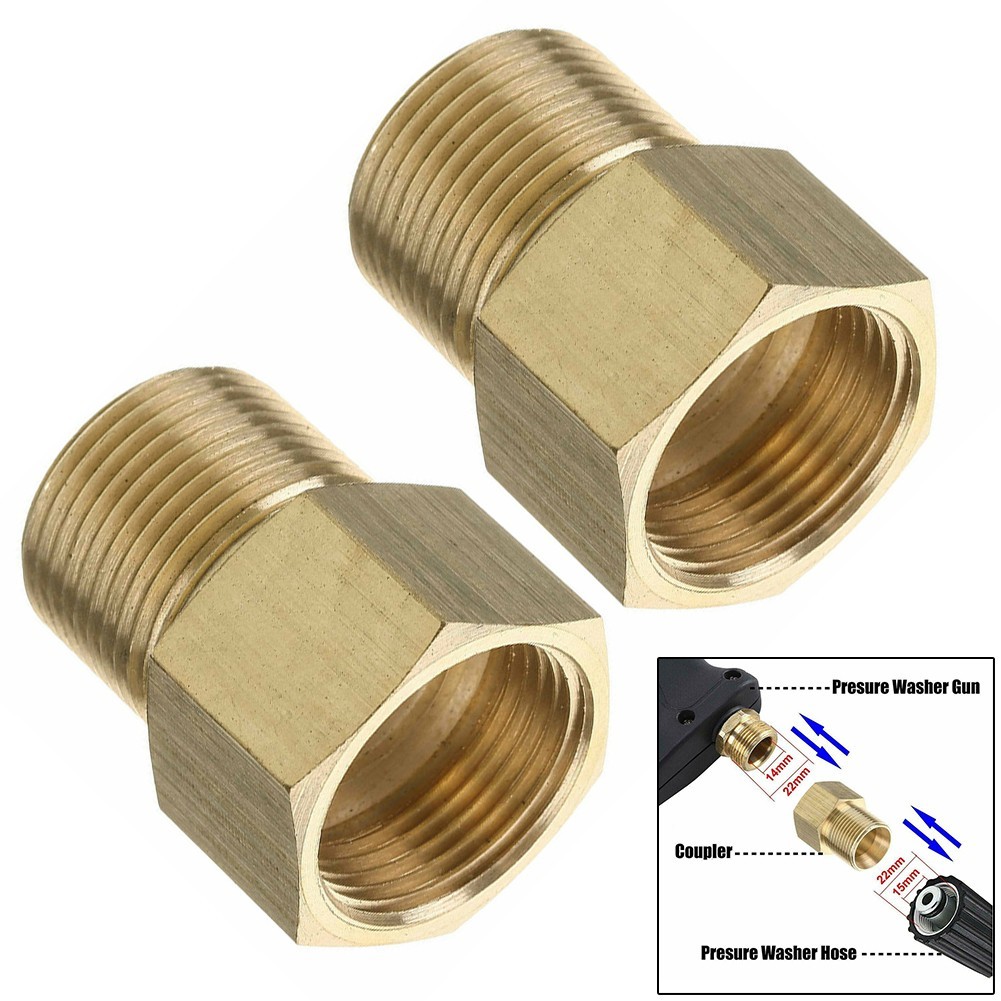 2x Coupler M22 15mm Male To 14mm Female Pressure Washer Hose Thread Connector
