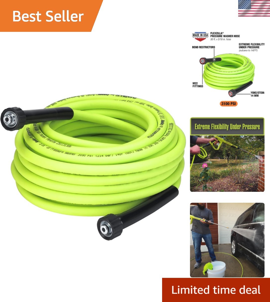 Durable 50′ Pressure Washer Hose – 3100 PSI, Flexible Polymer Construction